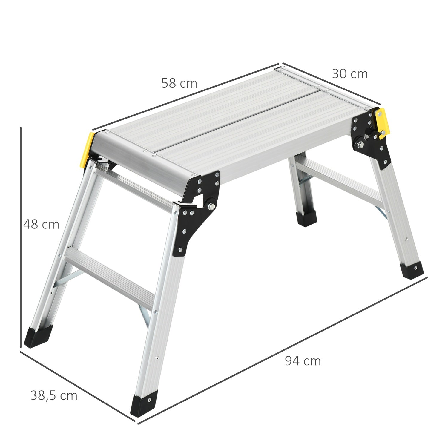 Fällbar arbetsbänk och plattform, aluminium, 150 kg kapacitet
