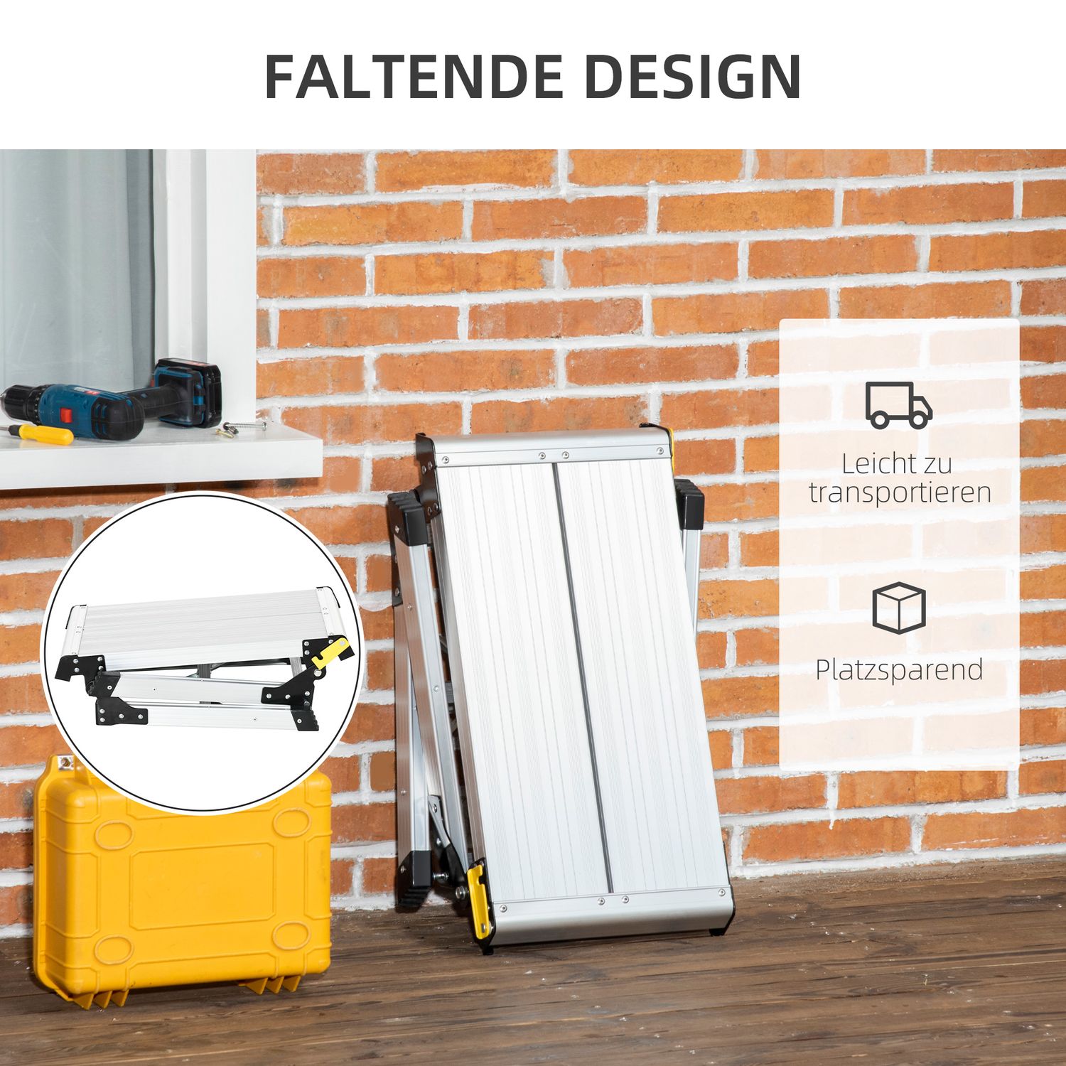 Fällbar arbetsbänk och plattform, aluminium, 150 kg kapacitet
