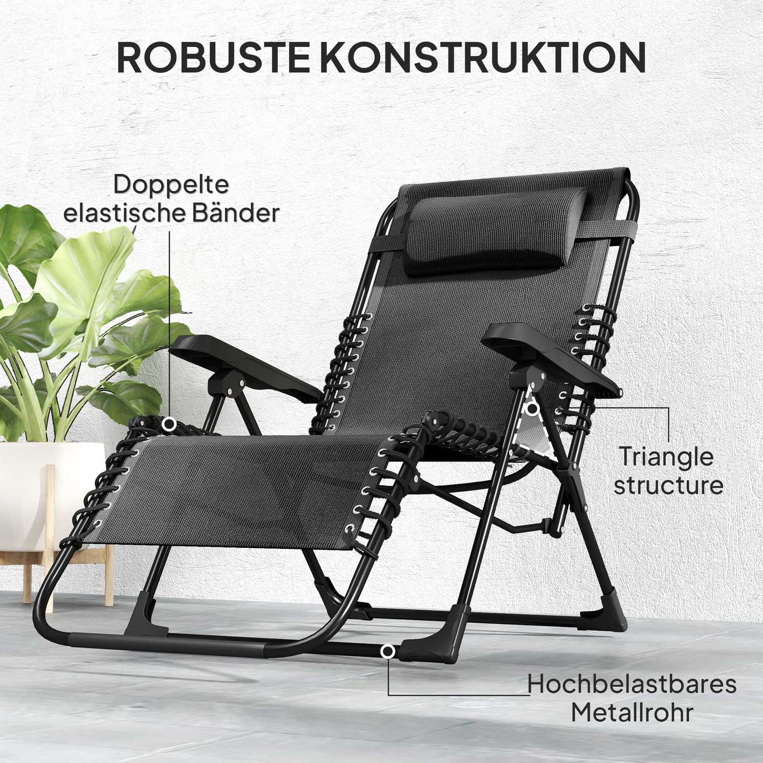 Fällbar solstol, justerbar, väderbeständig, 120 kg kapacitet