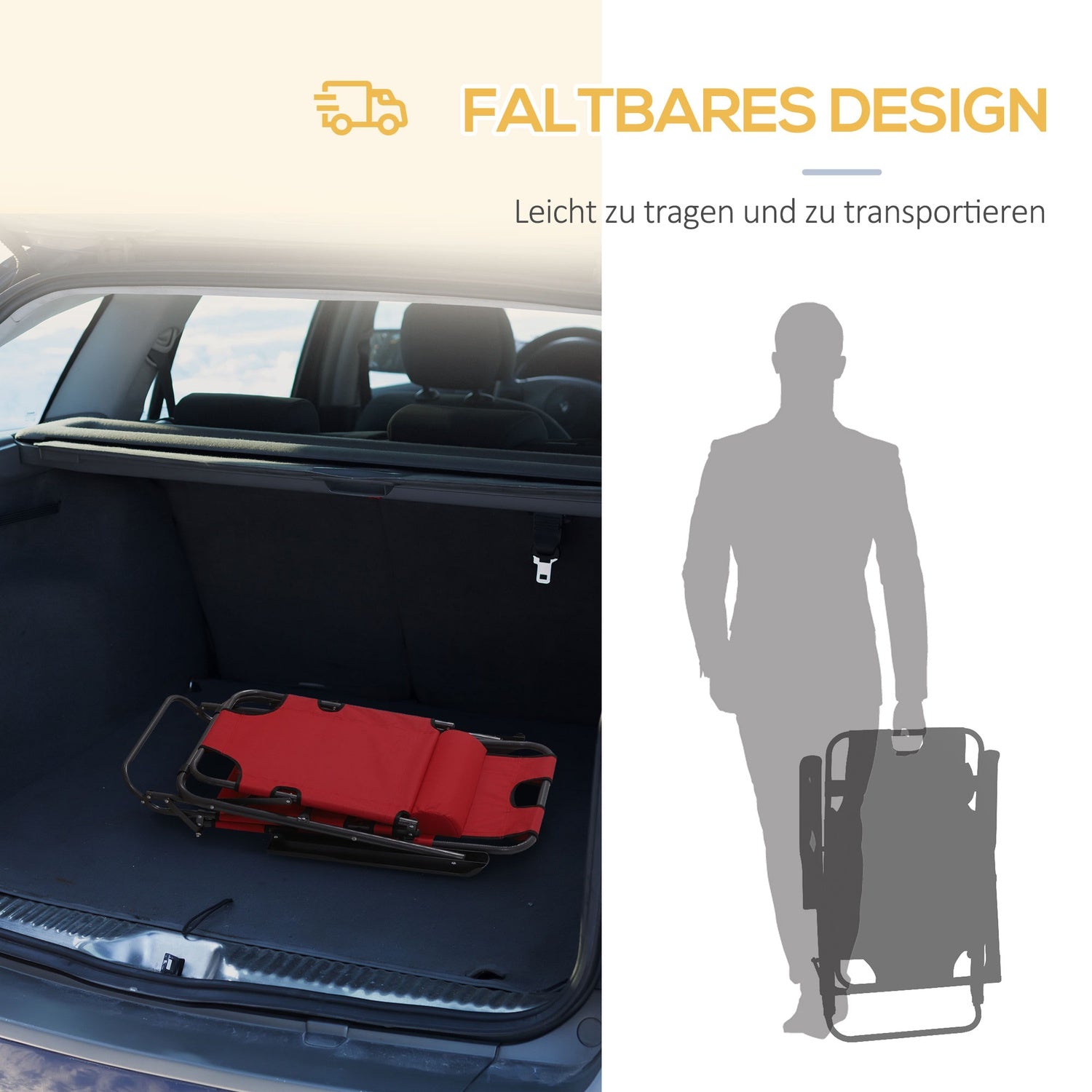 Fällbar solstol med dyna, metallram, rött tyg