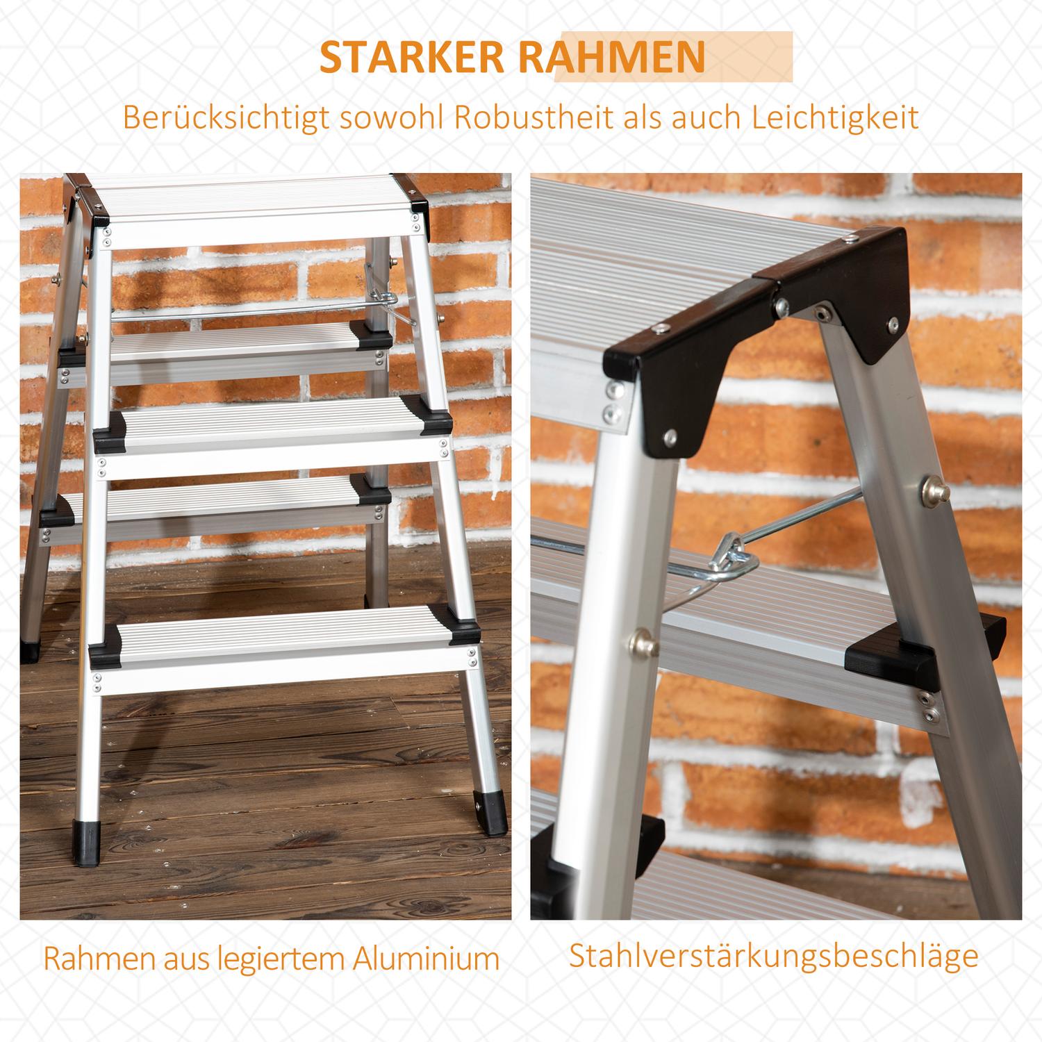 Fällbar stege i aluminium, utrymmesbesparande, 3 steg, halkfri