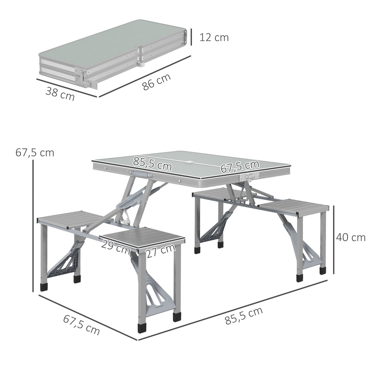 Fällbart campingbord i aluminium med 4 stolar – lätt