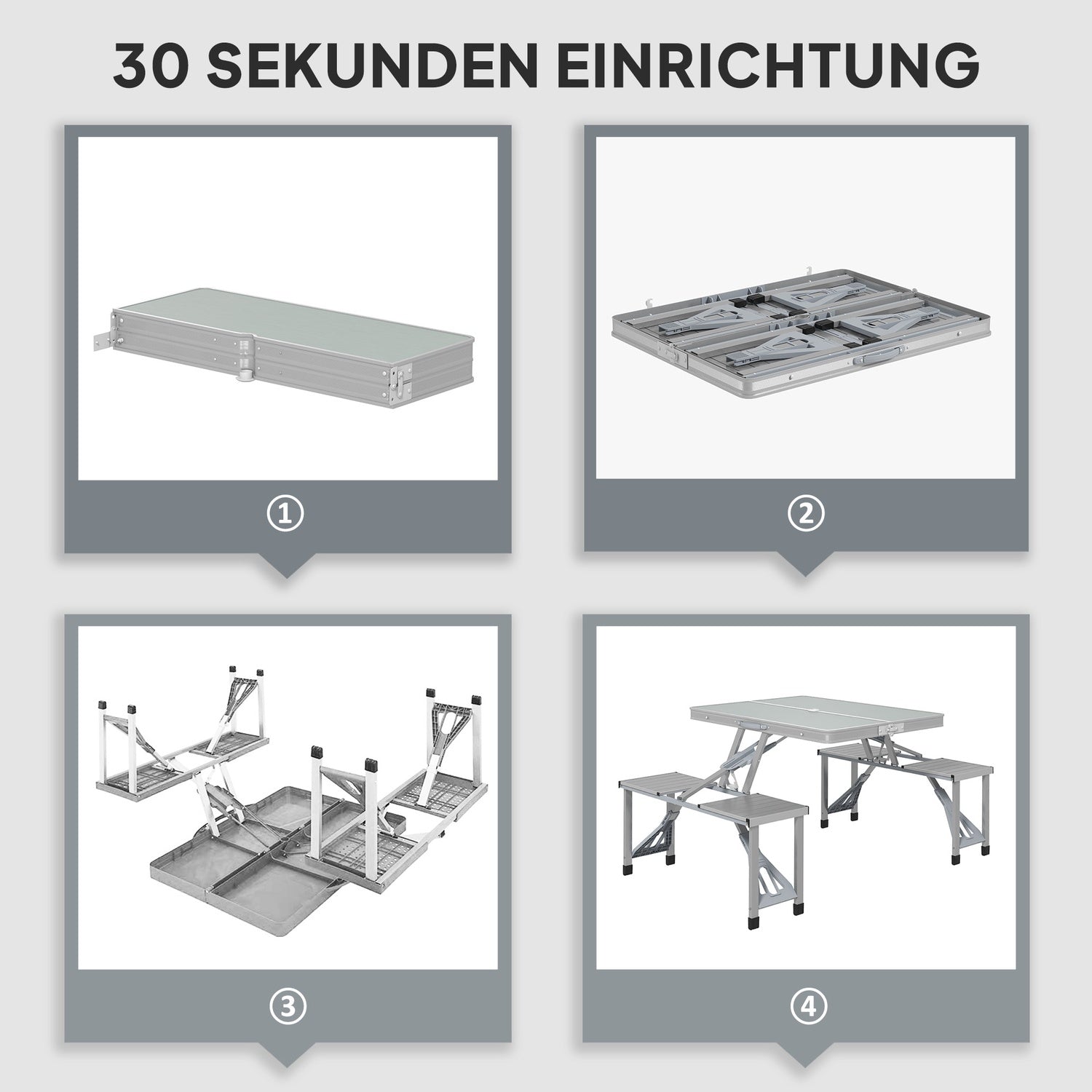 Fällbart campingbord i aluminium med 4 stolar – lätt