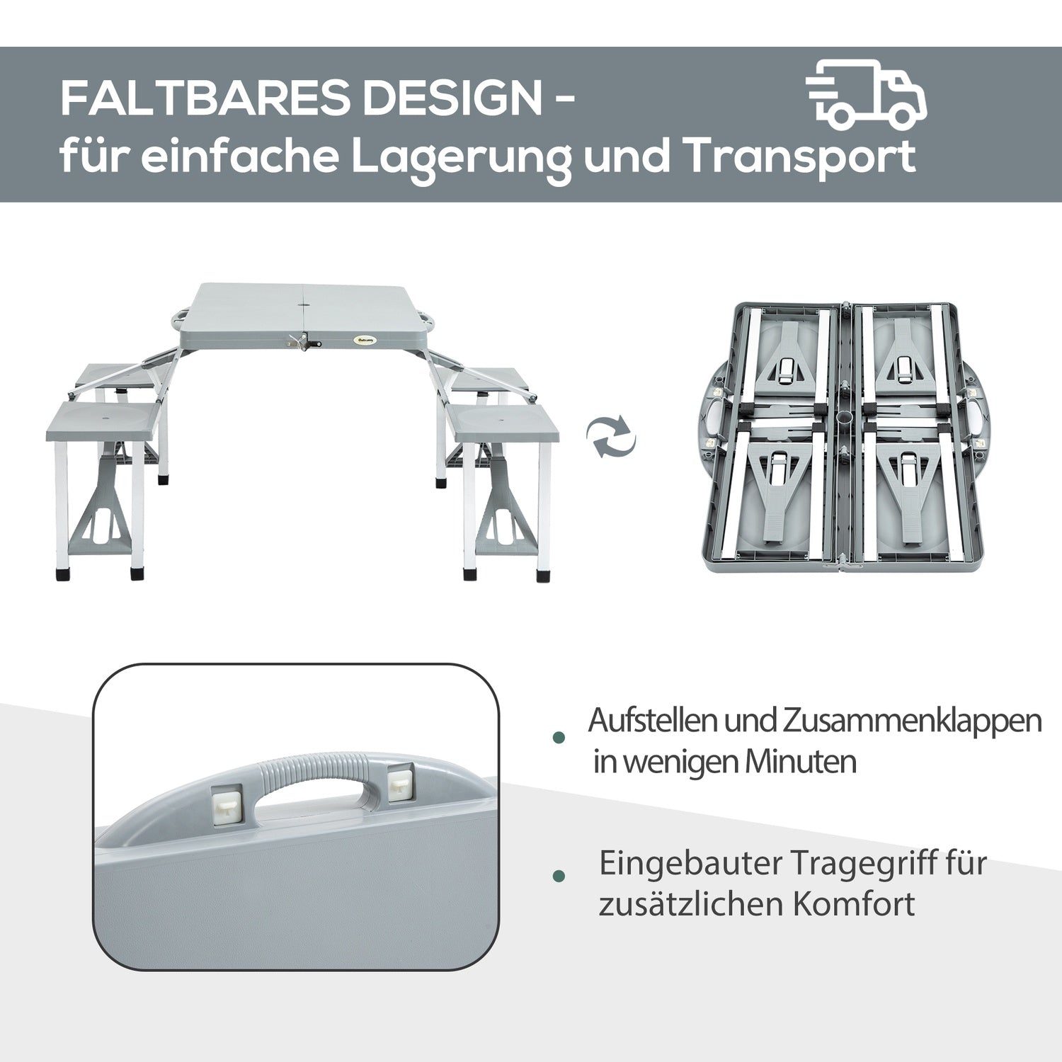 Fällbart camping picknickbord med 4 aluminiumstolar
