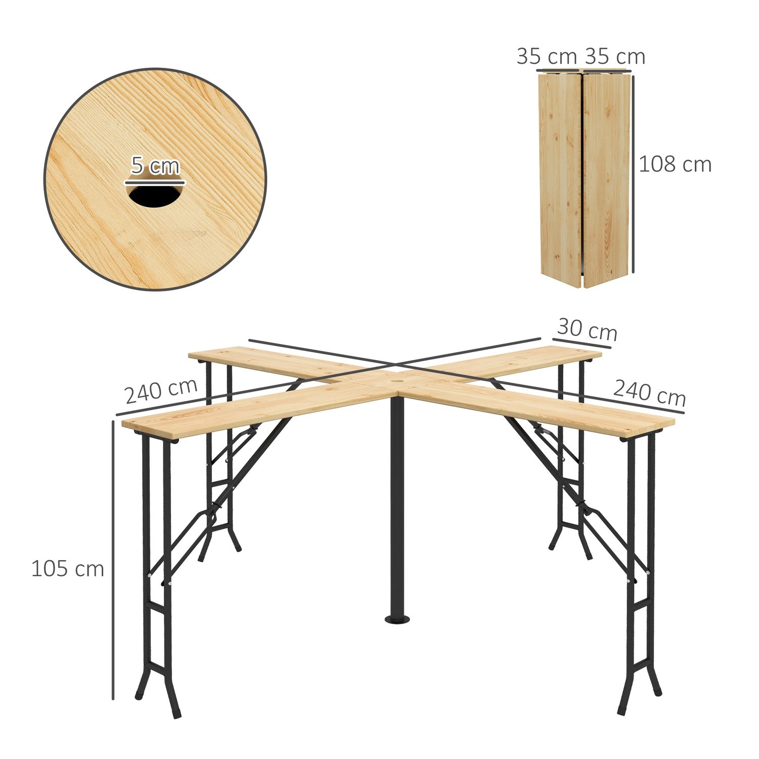 Fällbart öltältbord för 20 personer, 105 cm, 120 kg Kapacitet