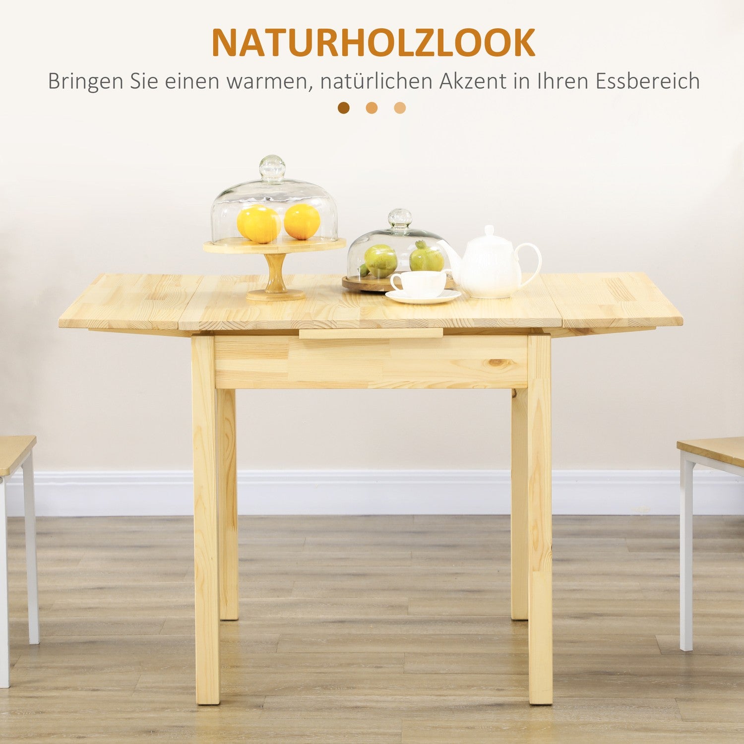 Fällbart träbord för 2-4 personer, naturlig finish, 120x80x75cm