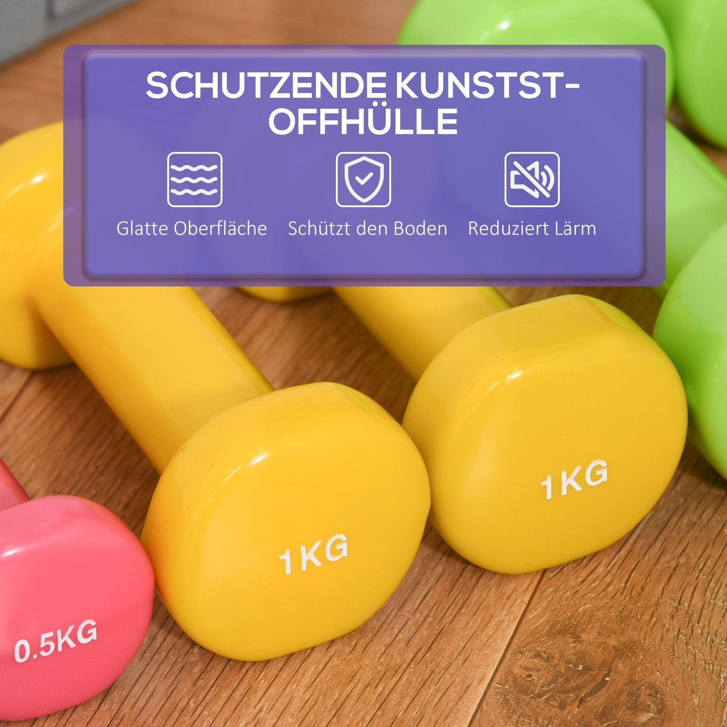 Färgglada hantelset i stål med fodral – 6 vikter för fitness