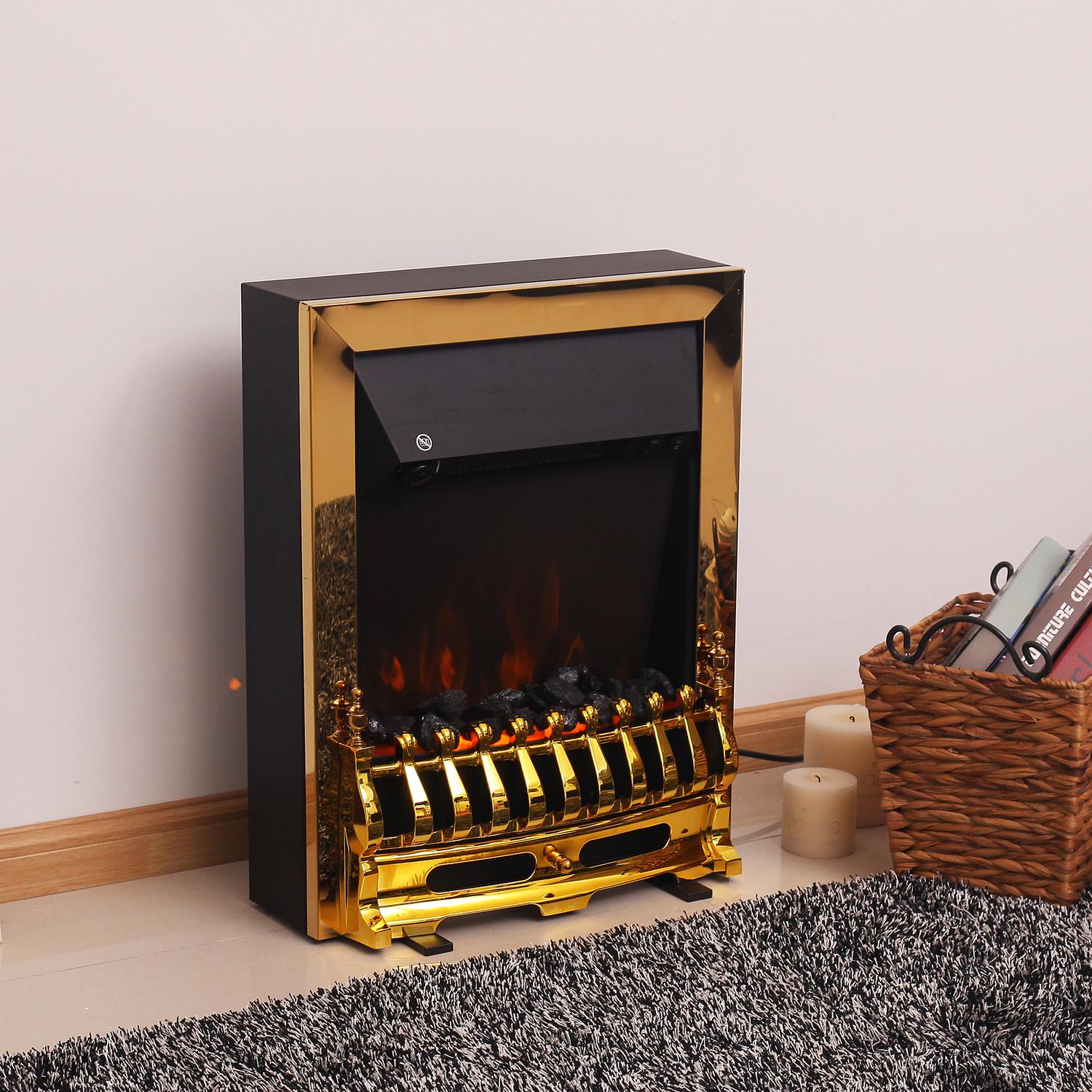 Fristående Elspis, 1000/2000W, Guld, Flameffekt