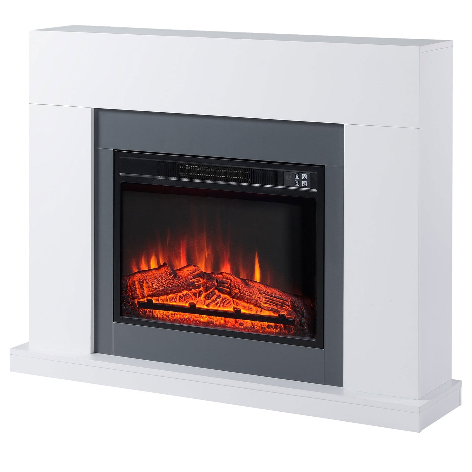 Fristående LED Elektrisk öppen spis, Flameffekt, MDF, Vit