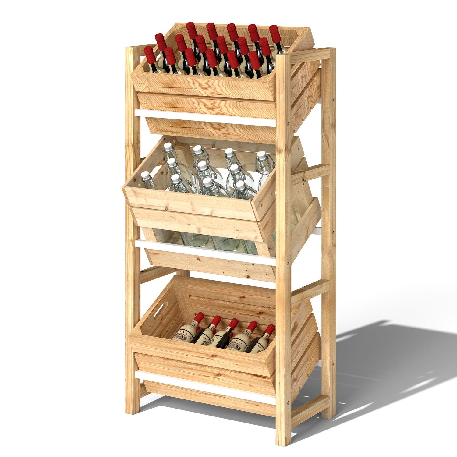 Volně stojící dřevěný box, pojme 3 přepravky, nosnost 150 kg