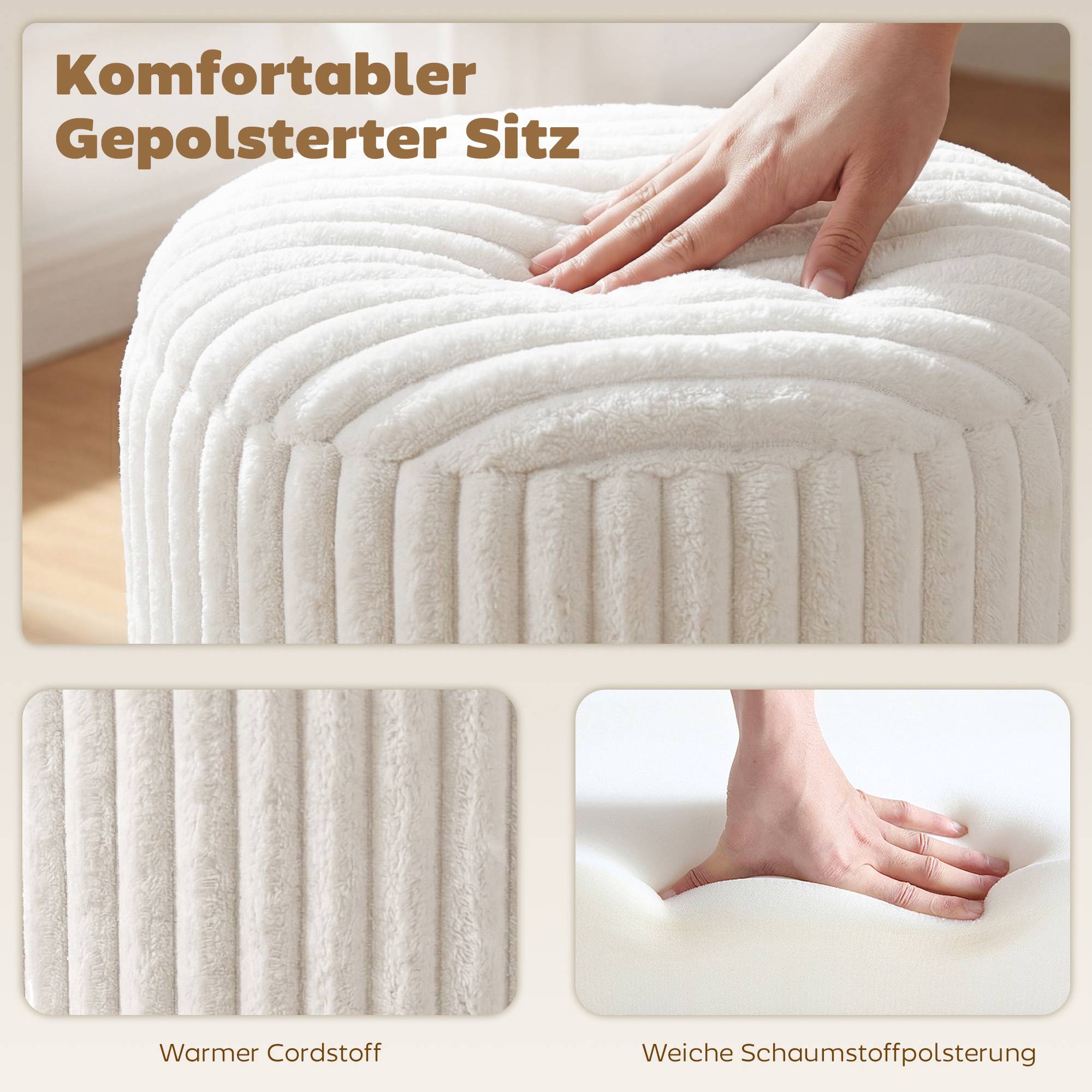 Förvaringsfotpall med vändbart lock, vit manchester, 35x35x45 cm