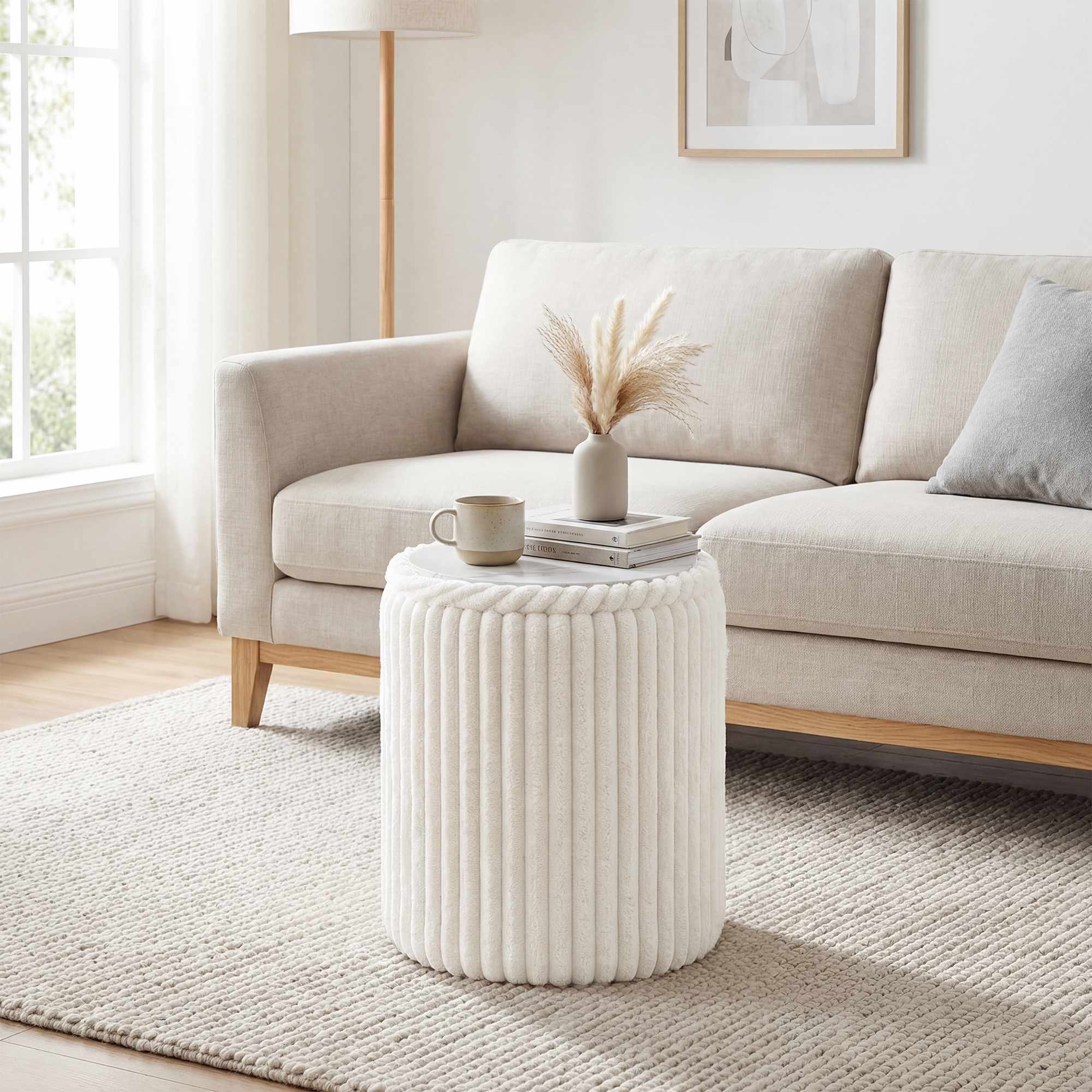 Förvaringsfotpall med vändbart lock, vit manchester, 35x35x45 cm