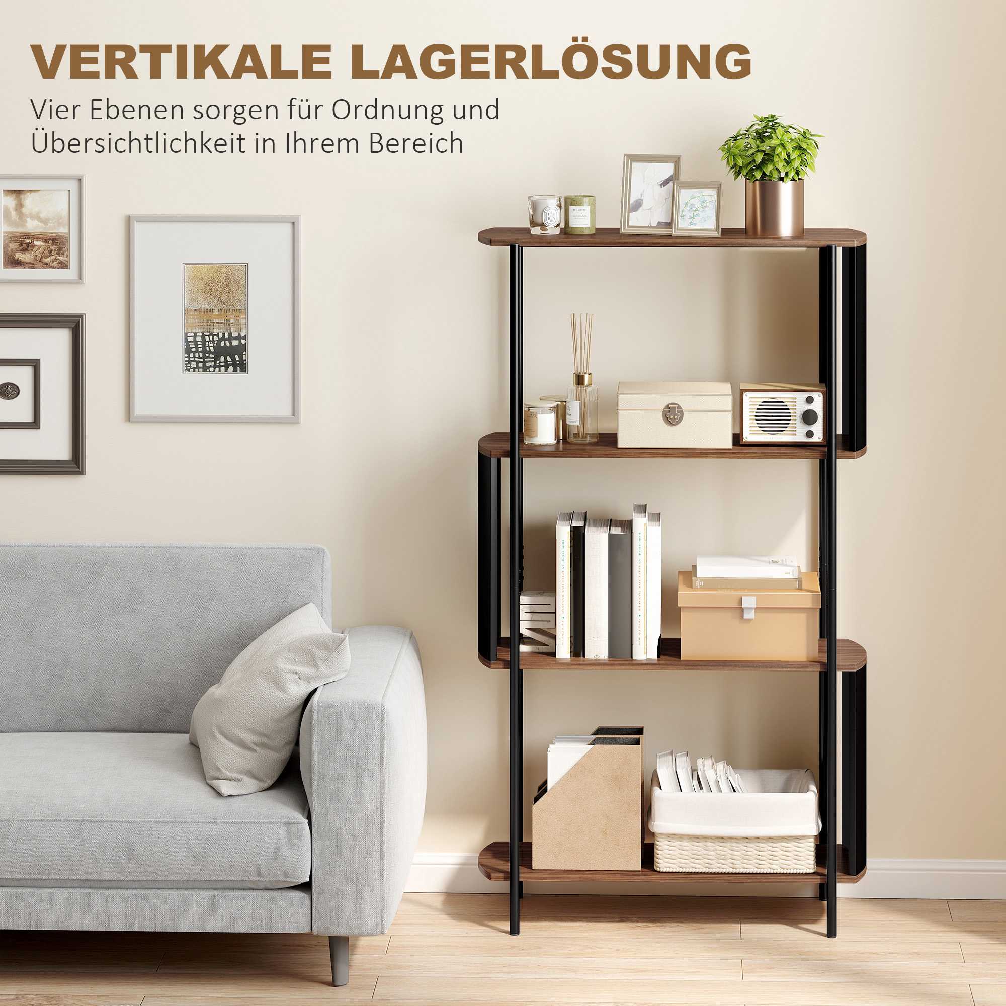 Förvaringshylla med 4 våningar, stålram, 80 kg kapacitet