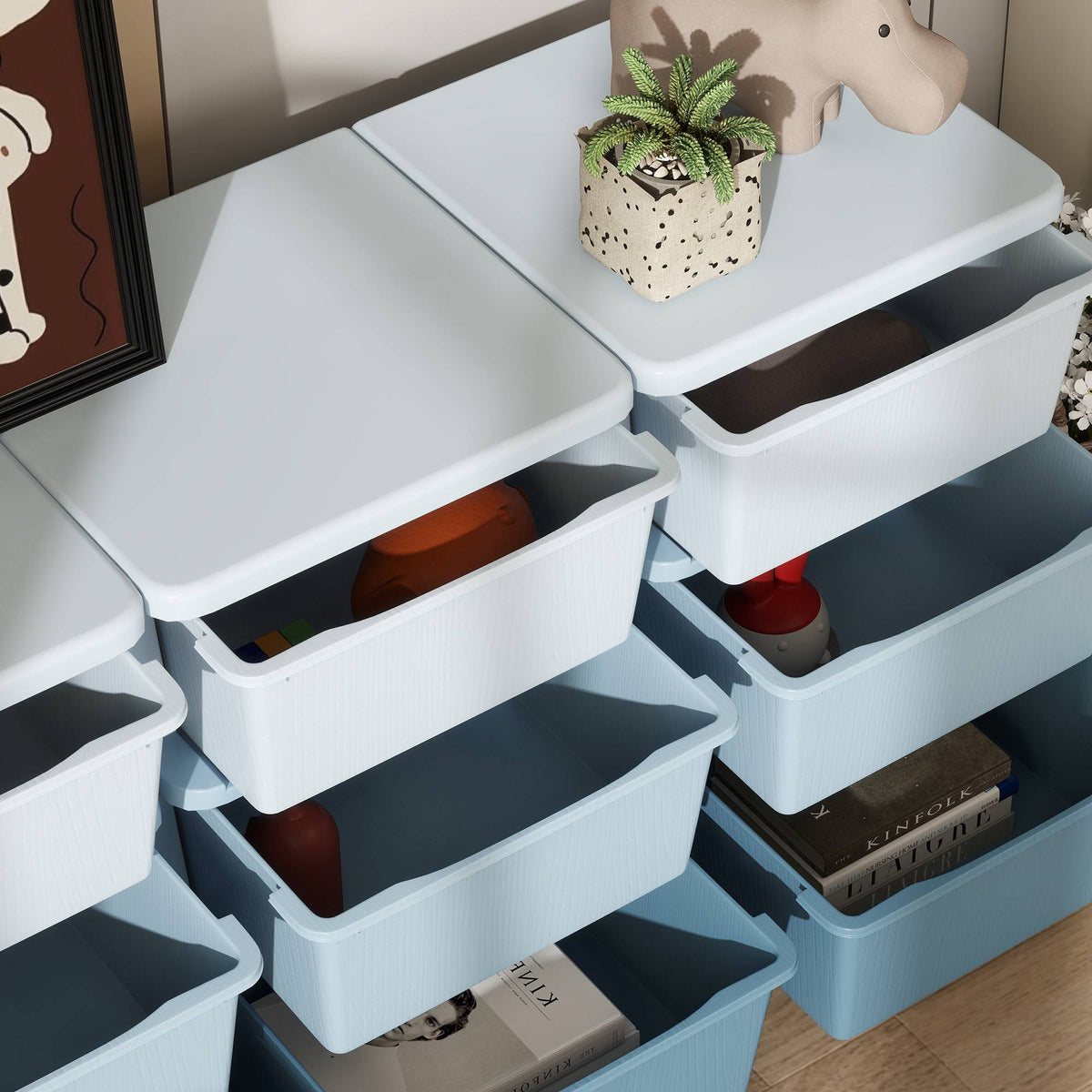 Úložný box pro děti, 9 zásuvek, modrý, plastový