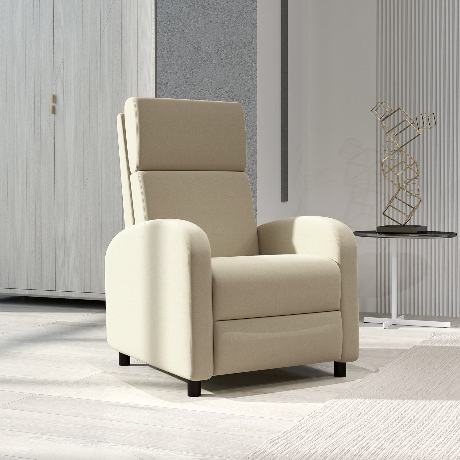 Fåtölj TV-stol, utfällbart fotstöd, lutar upp till 160°, 64 x 86 x 102 cm, kräm