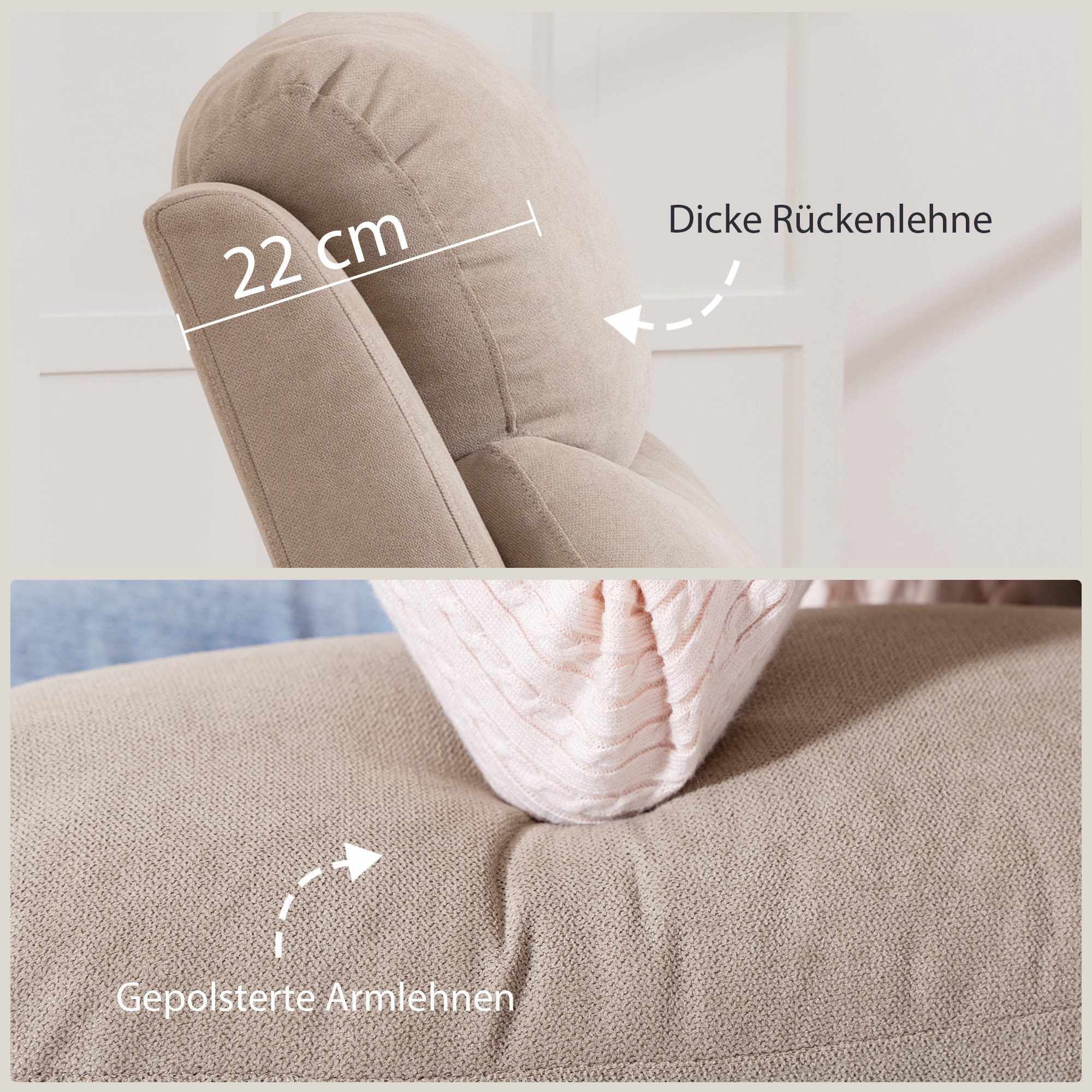 Fåtölj med manuell lutning, linneutseende, beige