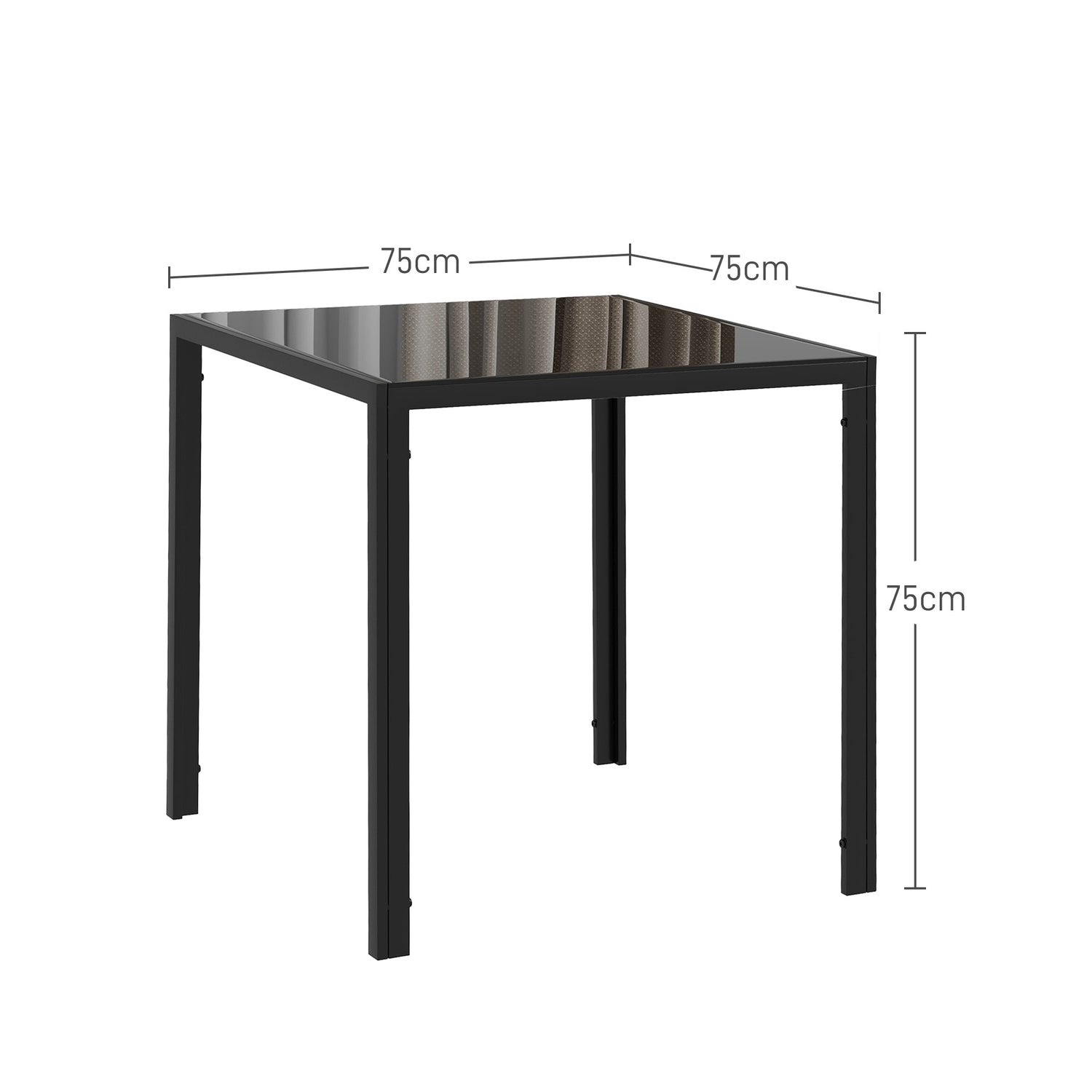 Čtvercový skleněný jídelní stůl pro 4 osoby, nosnost 80 kg, černý