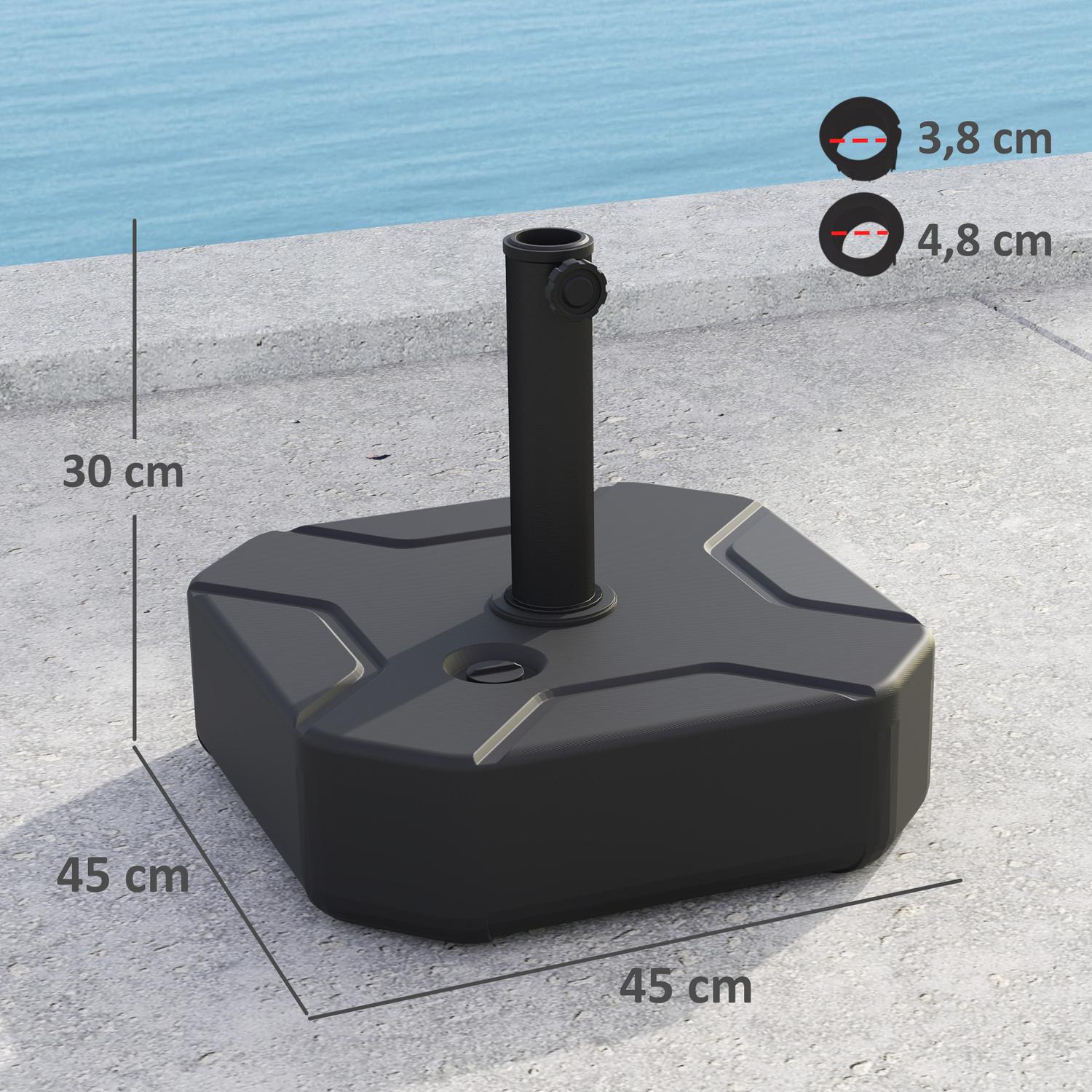 Čtvercový stojan na slunečník, plnitelná základna 25 kg, trubka 38/48 mm
