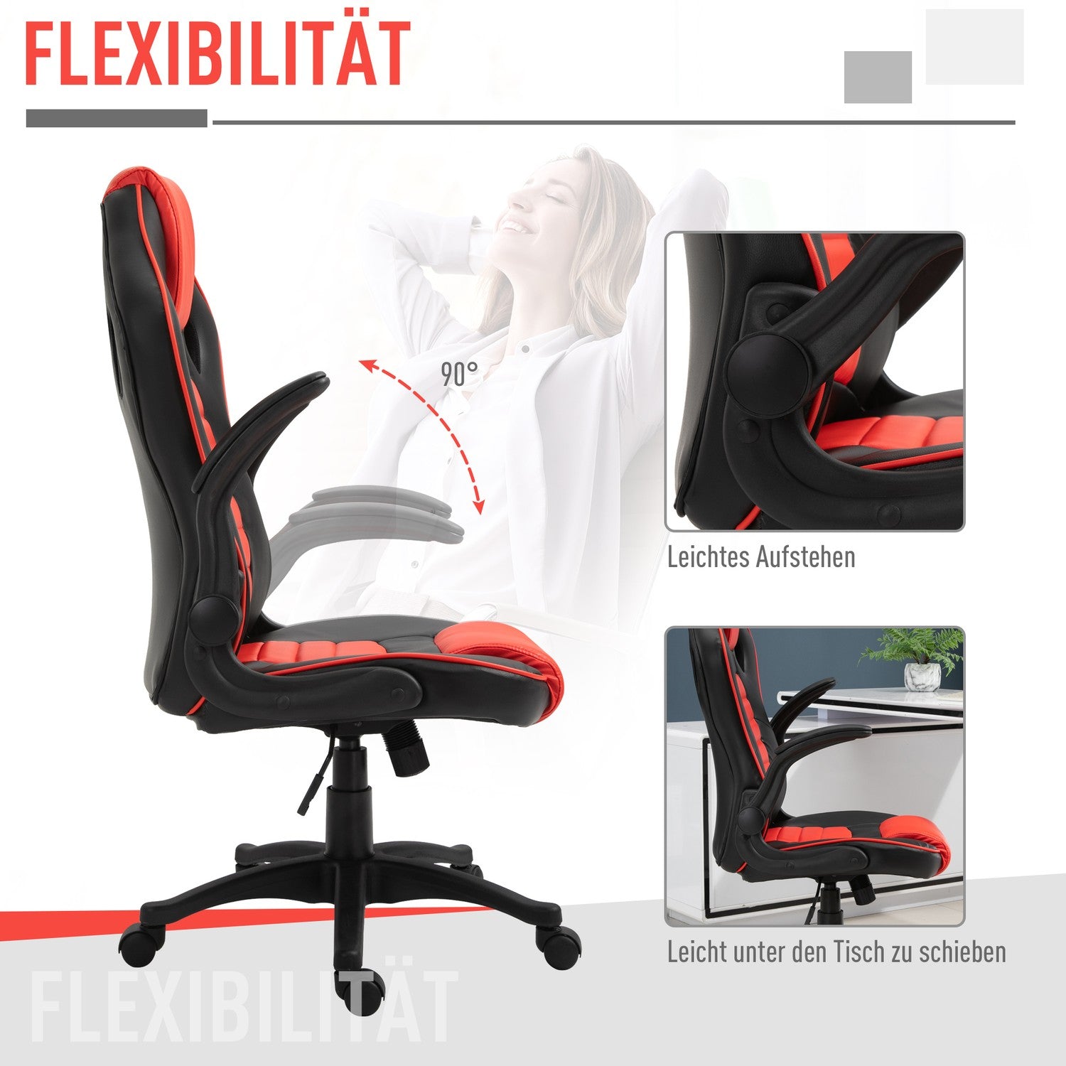 Gaming Racing Stol, Ergonomisk, Justerbar, Röd & Svart