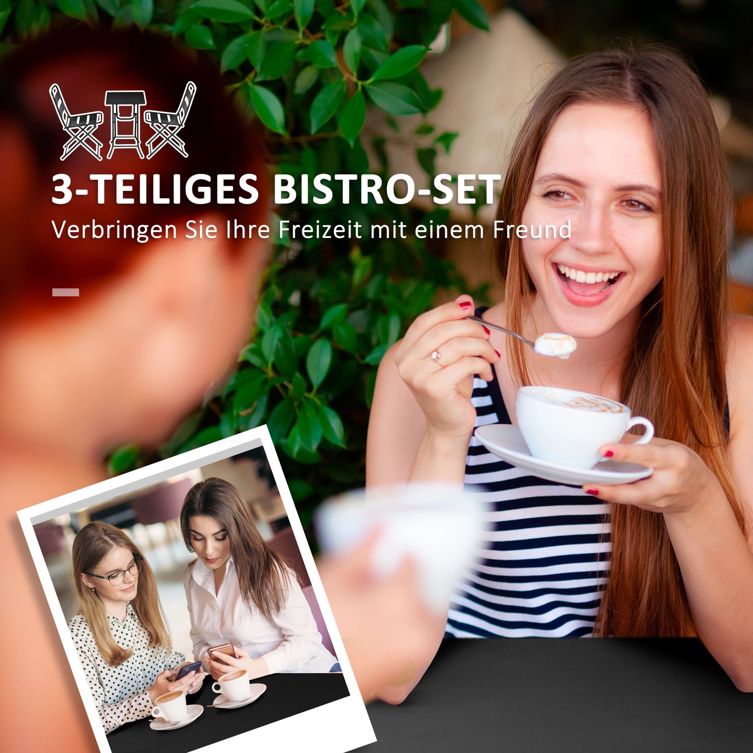 Garden Bistro Set – 1 bord och 2 stolar, stål, svart