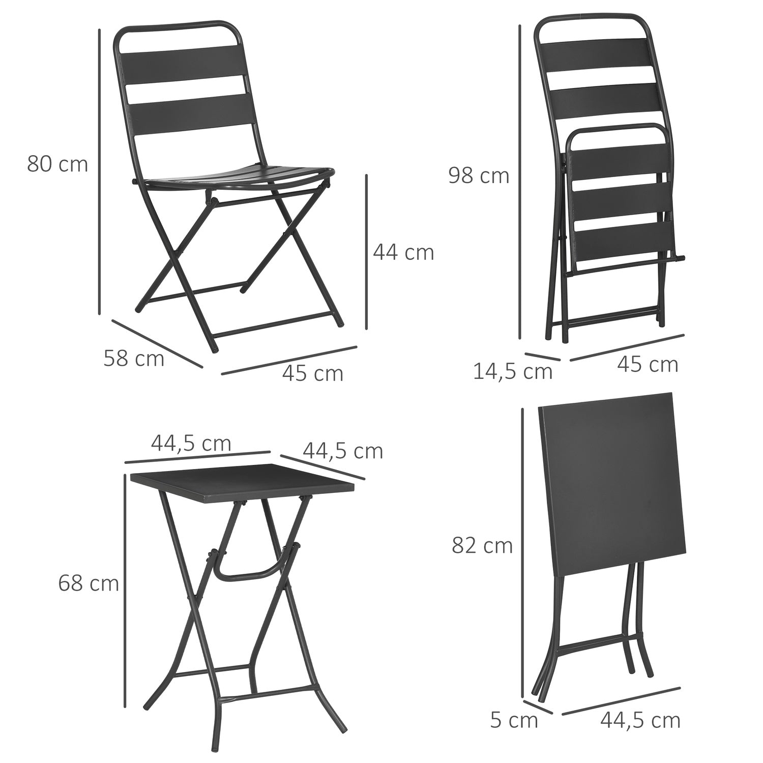 Garden Bistro Set – 1 bord och 2 stolar, stål, svart