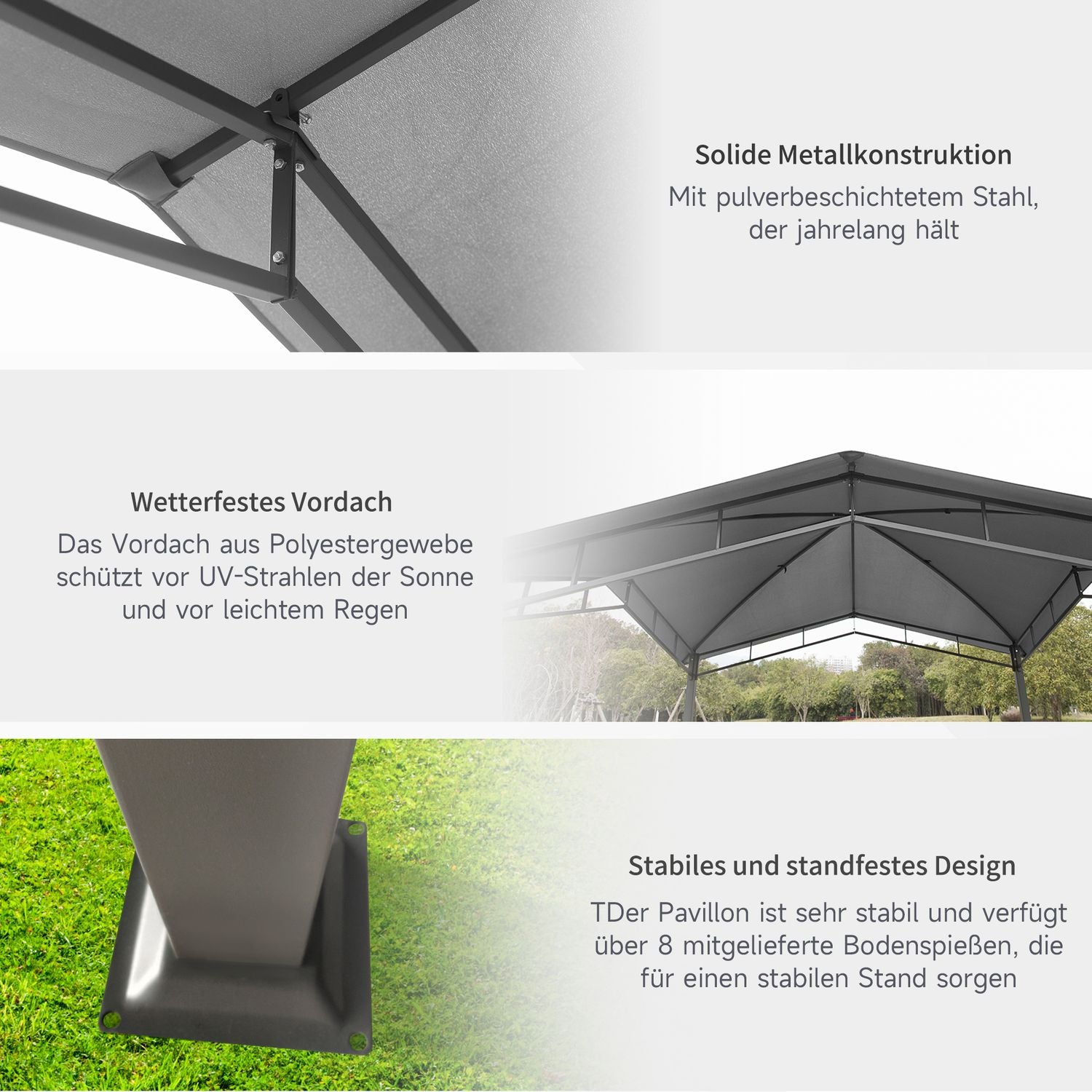 Garden Gazebo 3x3M, Solskydd, Metall/Polyester