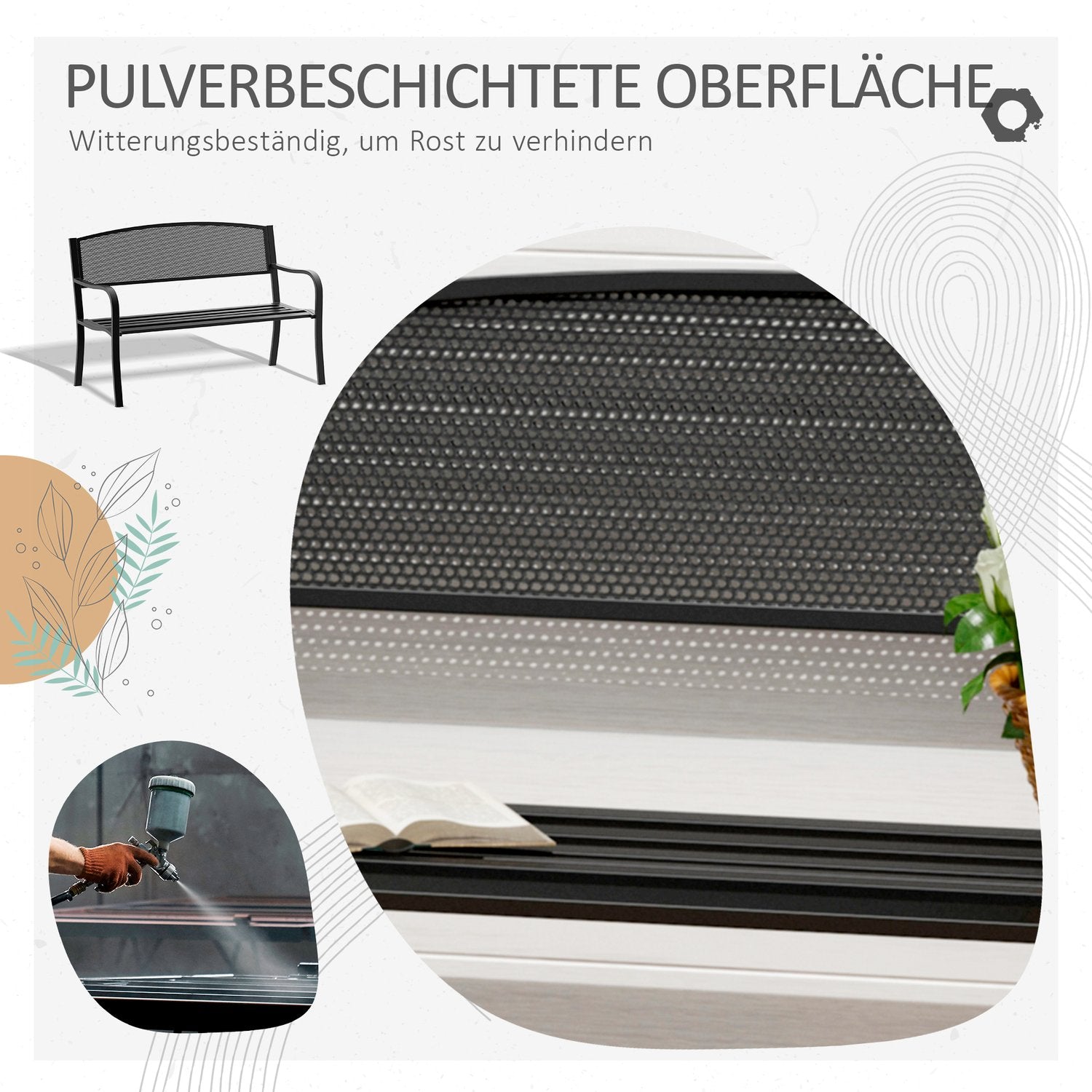 Garden Steel 2-Sits Bänk – Svart, B127 x D60 x H87Cm