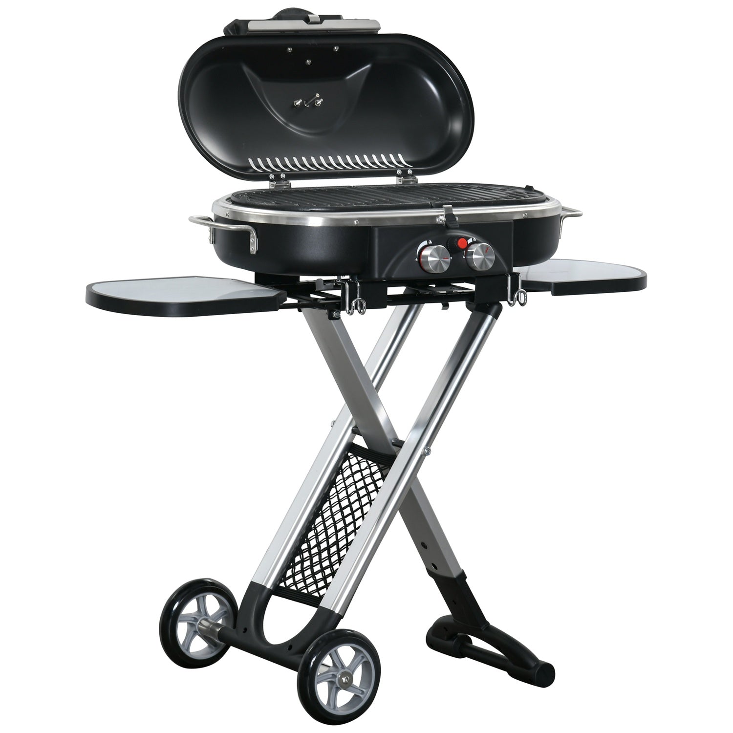 Plynový gril BBQ Cart, skládací, se 2 hořáky, z nerezové oceli