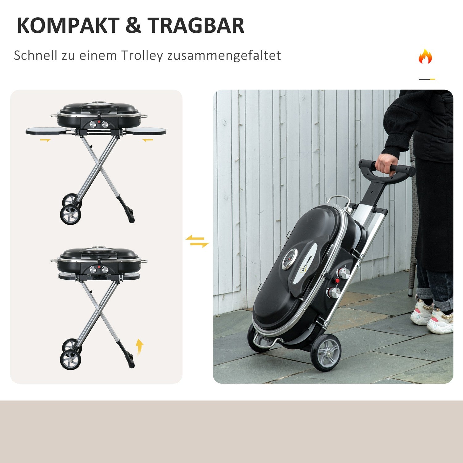 Plynový gril BBQ Cart, skládací, se 2 hořáky, z nerezové oceli
