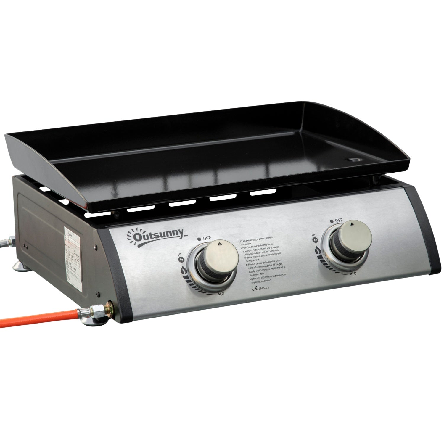 Gasgrill för bord - 2 brännare, rostfritt stål, non-stick