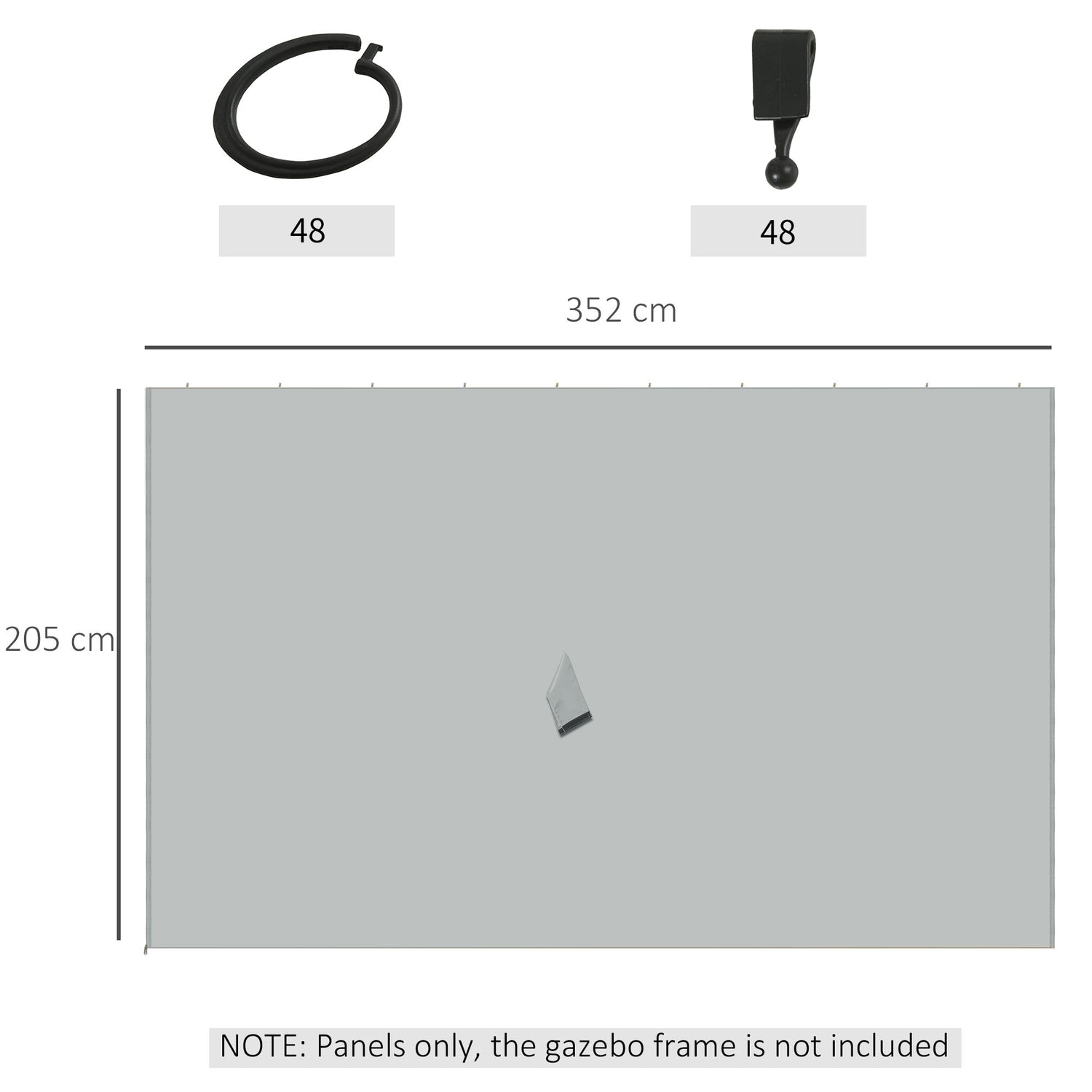 Boční panely k altánu, světle šedý polyester, 3 × 4 m, sada 4 kusů