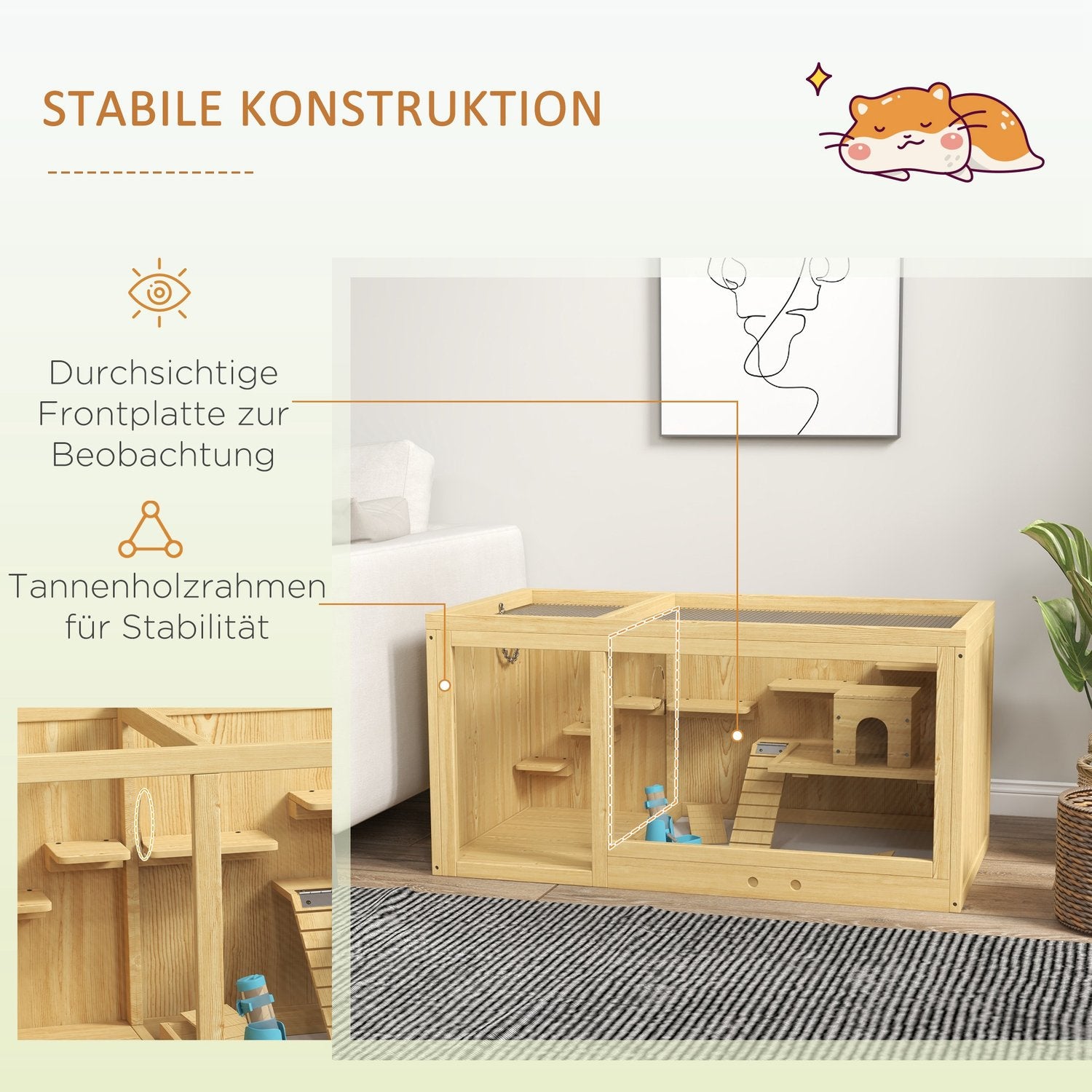 Gerbilbur i trä – 100 cm lekstuga med gungor och stegar