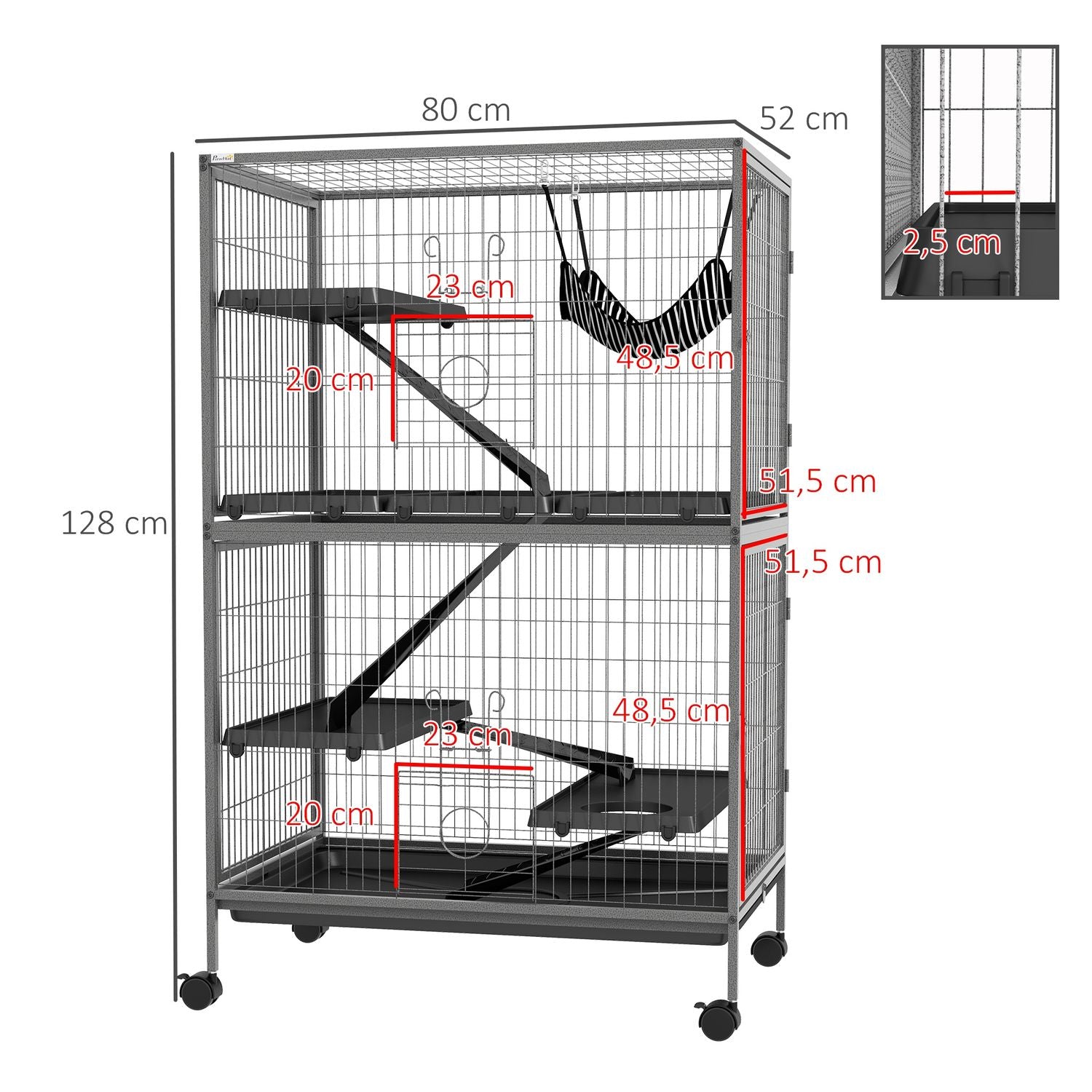 Gnagarbur med 4 plattformar, 3 ramper, 4 dörrar, stål