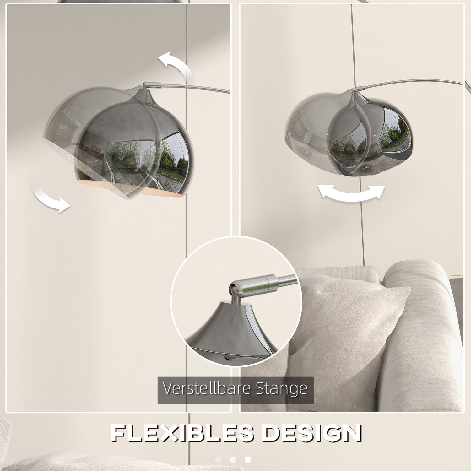 Golvlampa, justerbar höjd med glödlampa, Silver E27 Sockel