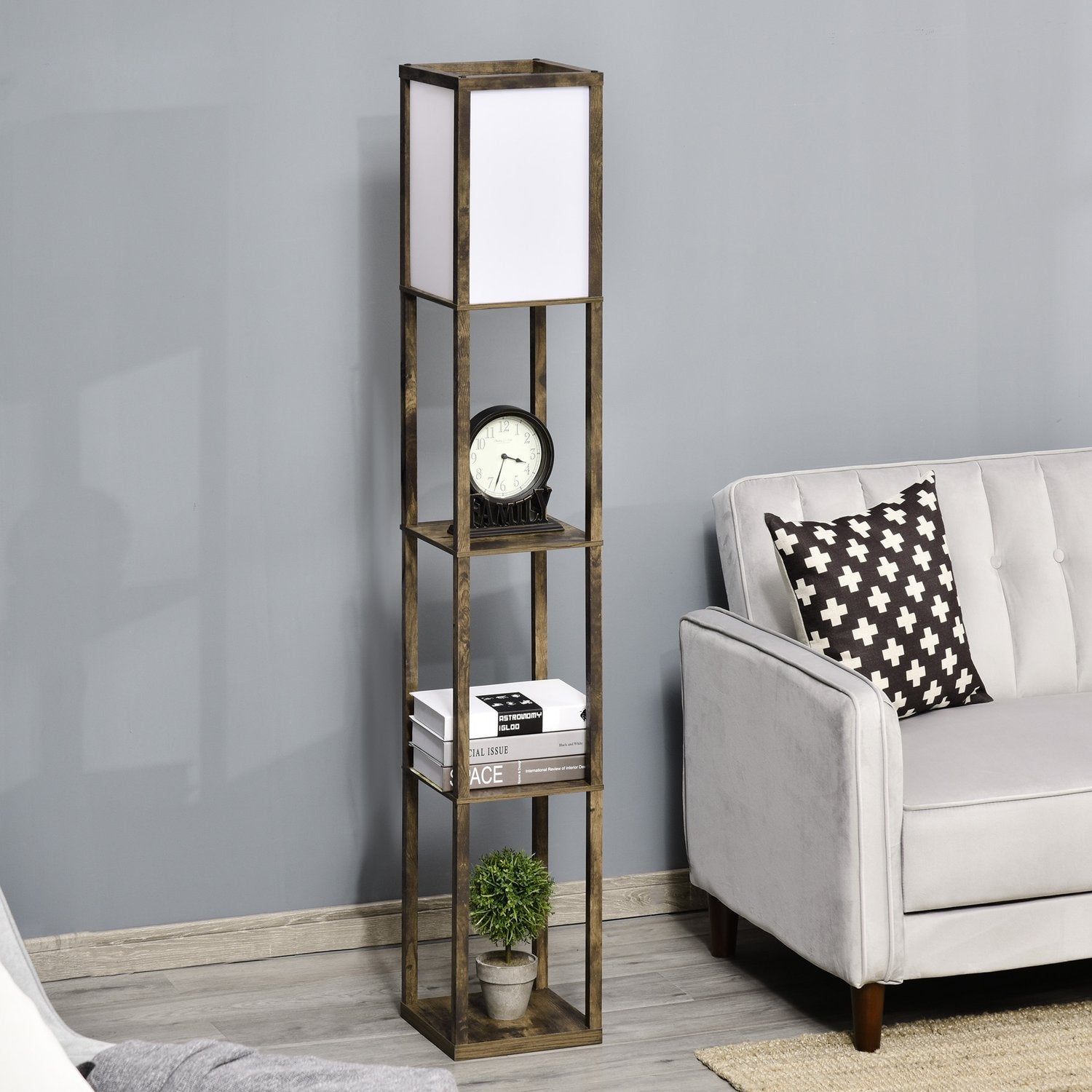 Golvlampa med hyllor och lampskärm, E27 sockel, 40W