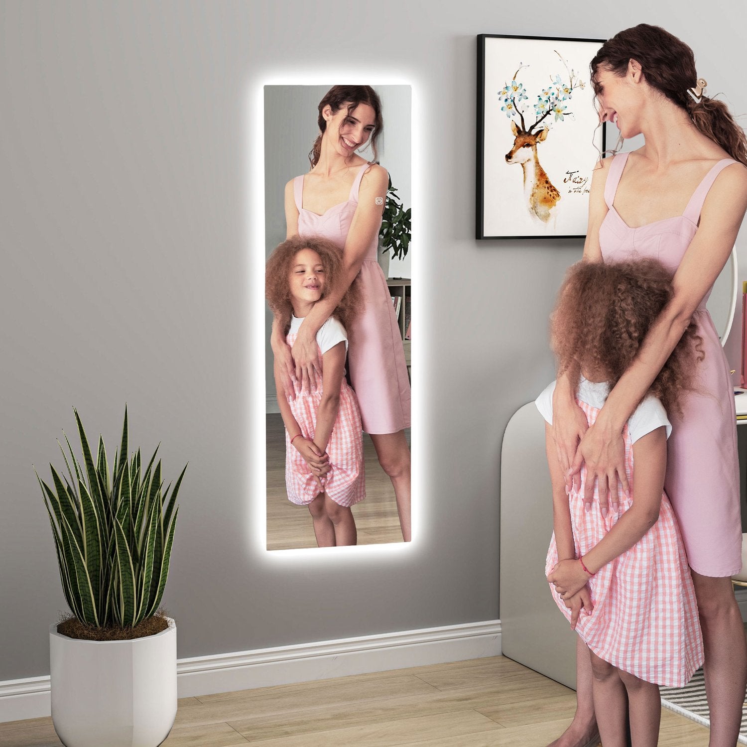 Stojací zrcadlo s LED osvětlením, dotykové ovládání, 40x120 cm