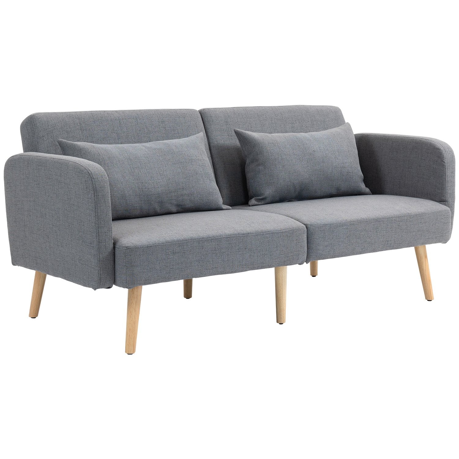 Grå 3-sits bäddsoffa, justerbar rygg, linnelook