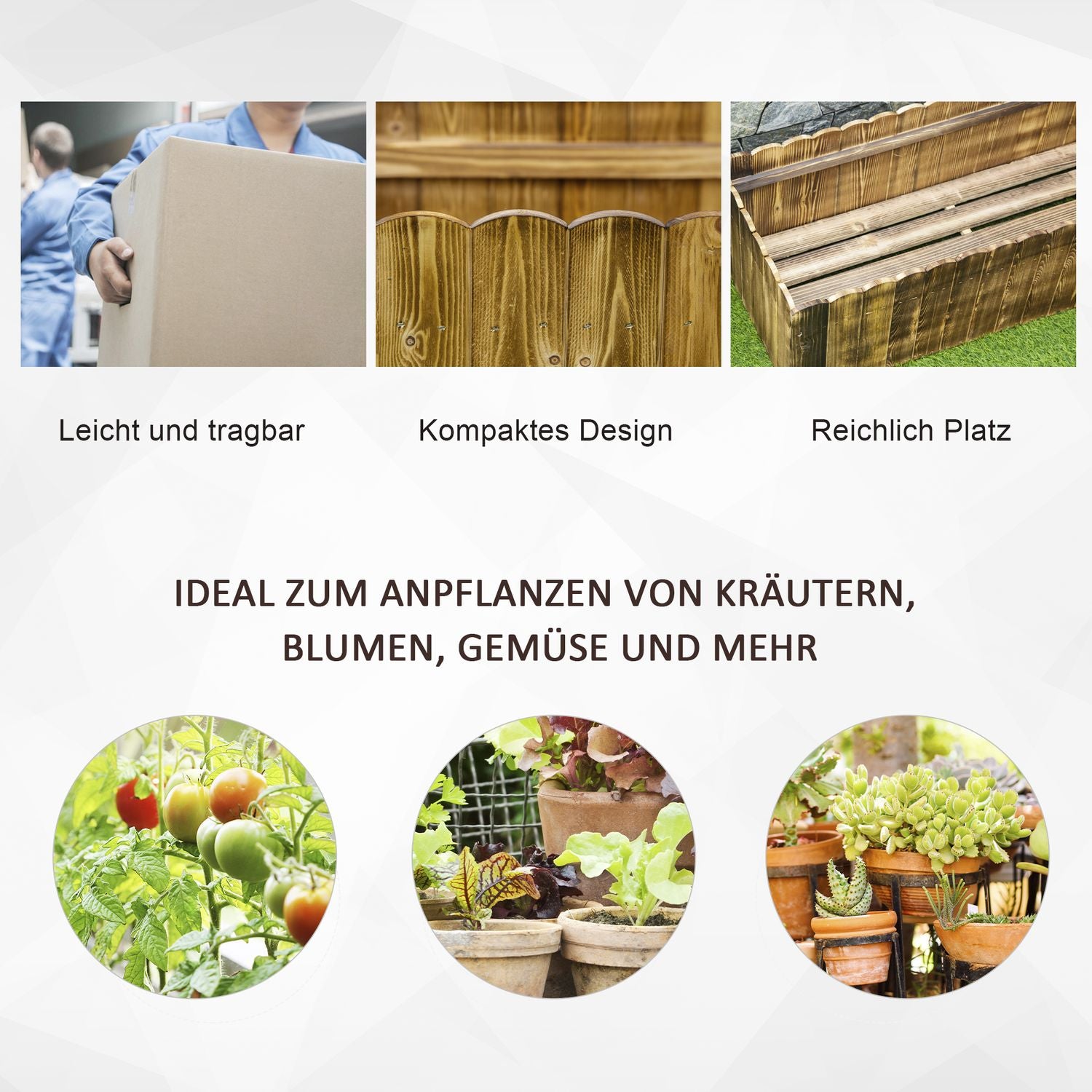 Granwood Upphöjd planteringslåda för örter, grönsaker, blommor – 120 x 40 x 40 cm