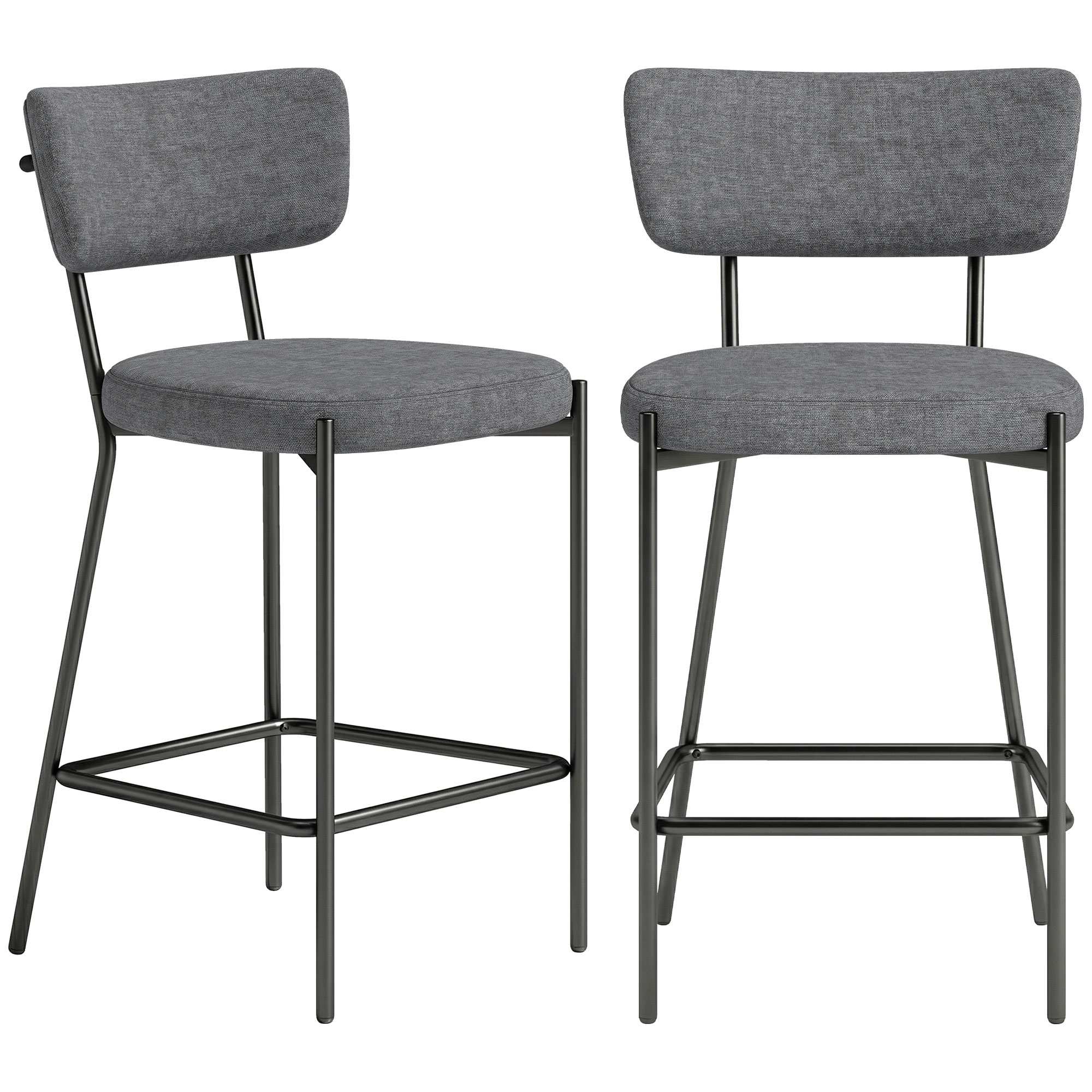 Grå barstolar, set om 2, böjd rygg, metallram