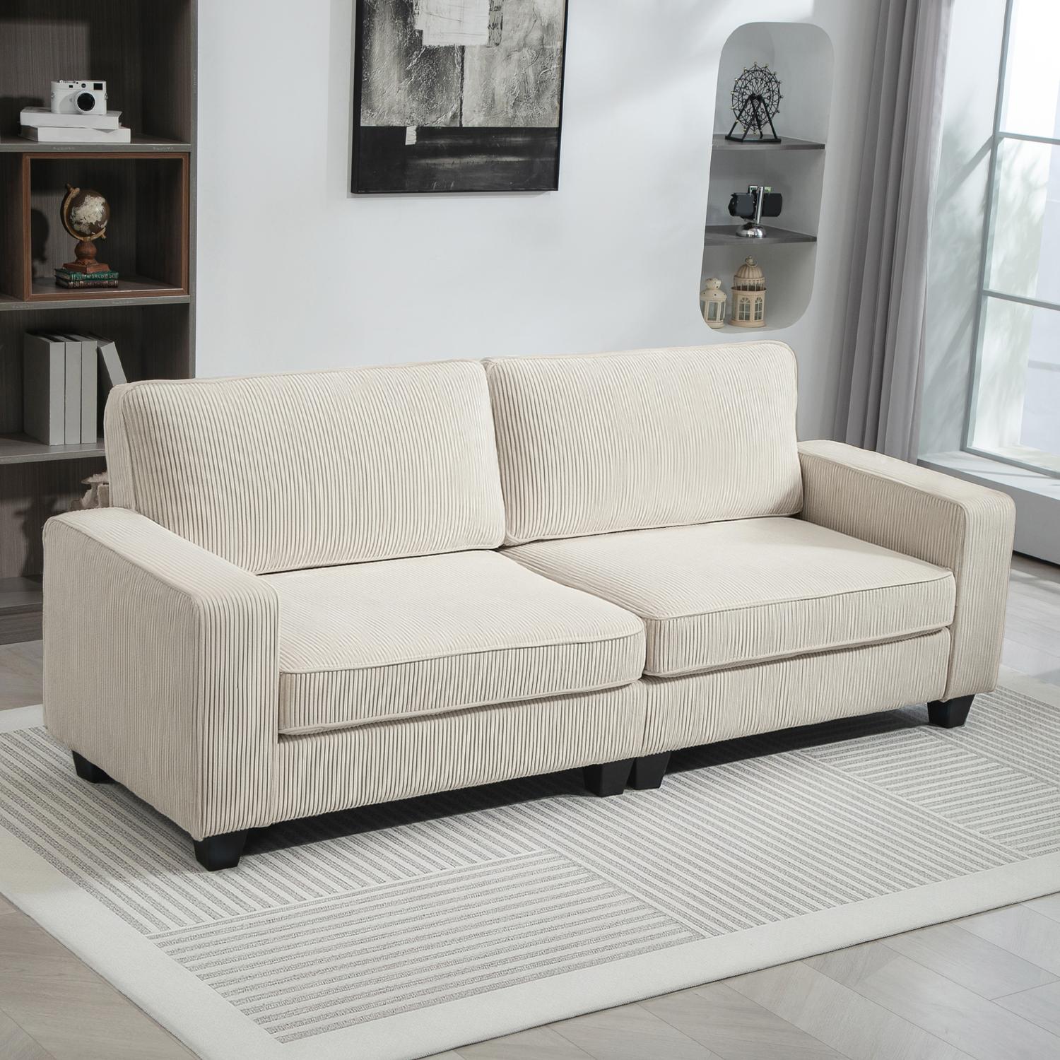 Gräddvit 3-sits soffa med armstöd & ryggkuddar