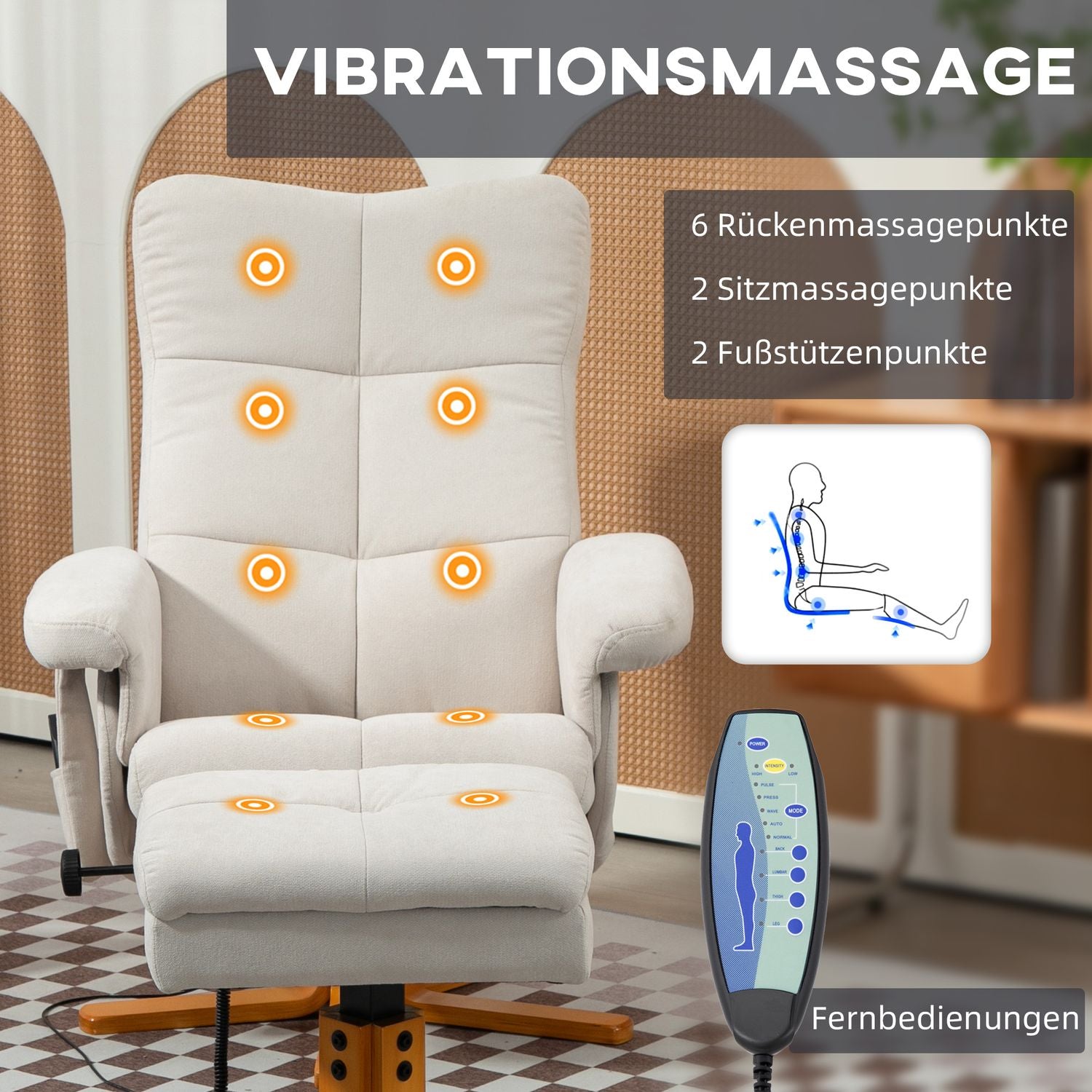 Krémově bílé relaxační křeslo s otomanem, otočné, s úložným prostorem