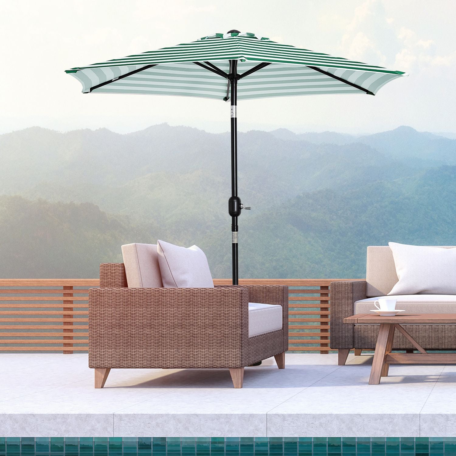 Green Stripe Steel Garden Parasoll – Ø230 x 216 cm