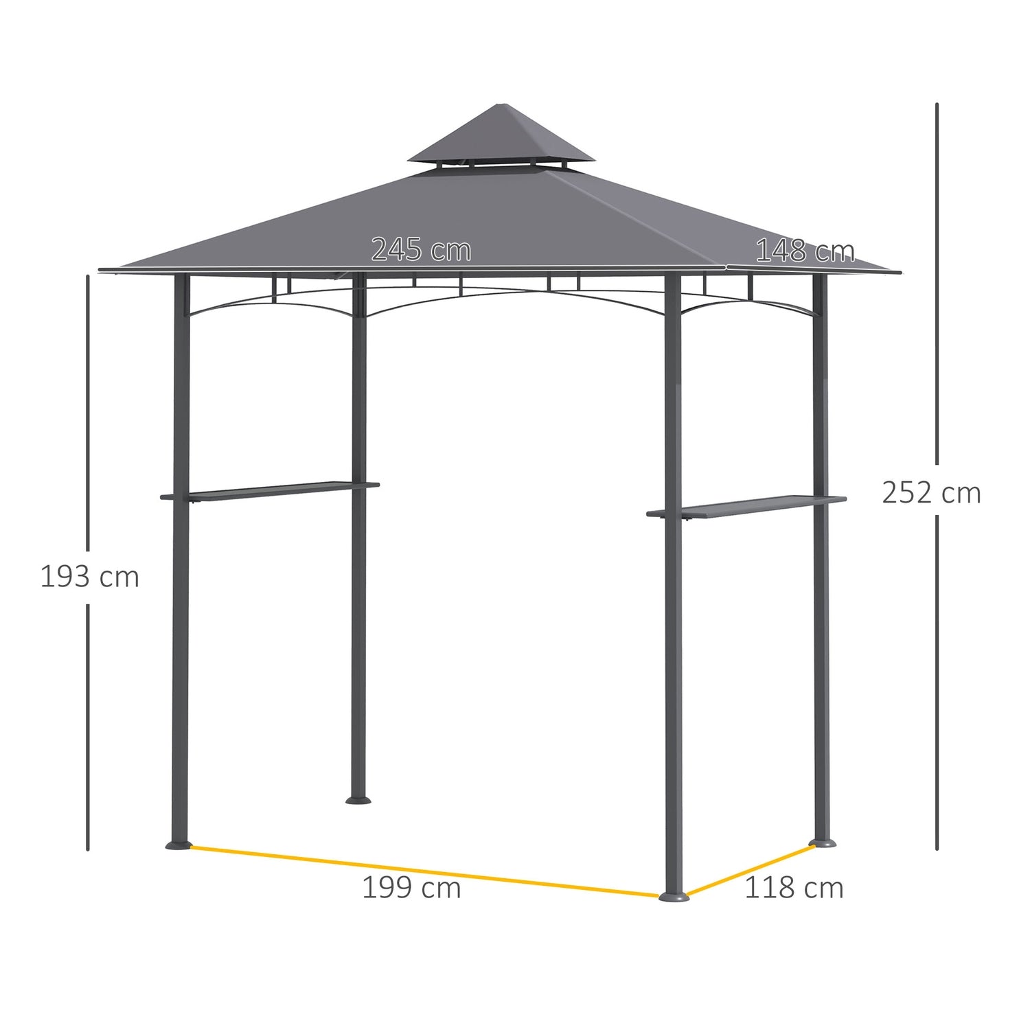 Grill Gazebo, Flamskydd, Grå, 245x148x252 cm