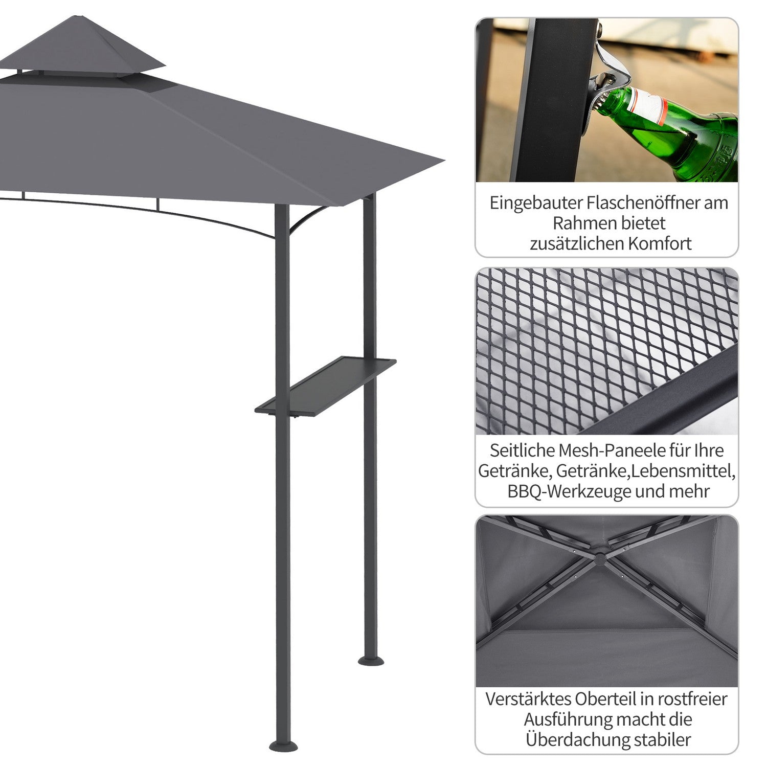 Grill Gazebo, Flamskydd, Grå, 245x148x252 cm