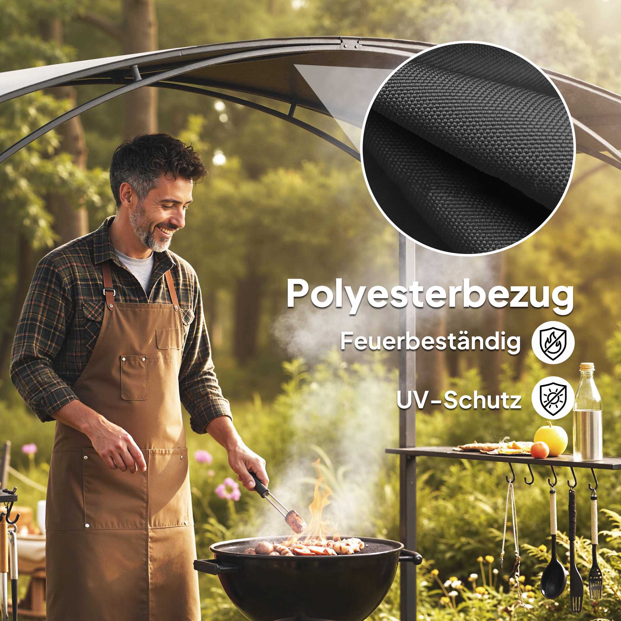 Grillpaviljong 245x152 cm, brandsäkert tak, stålram