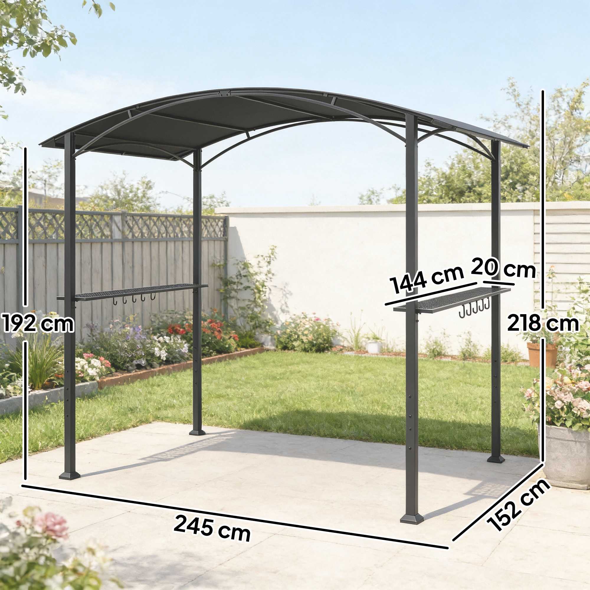 Grillpaviljong 245x152 cm, brandsäkert tak, stålram