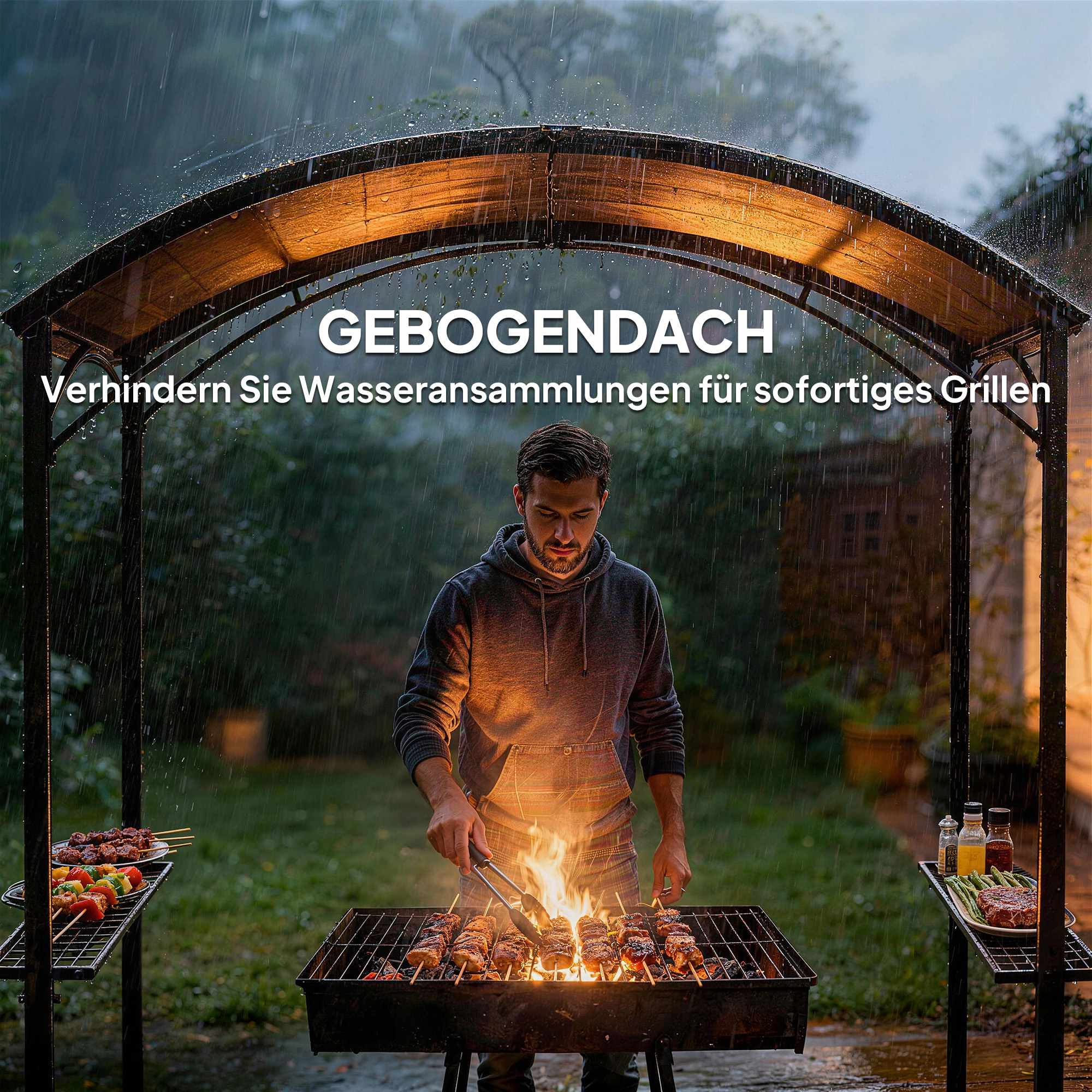 Grillpaviljong 245x152 cm, brandsäkert tak, stålram