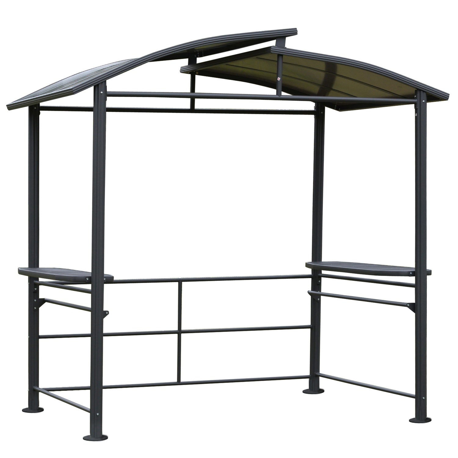 Grillpaviljong med flamskydd, 2 hyllplan, 240x150cm, grå