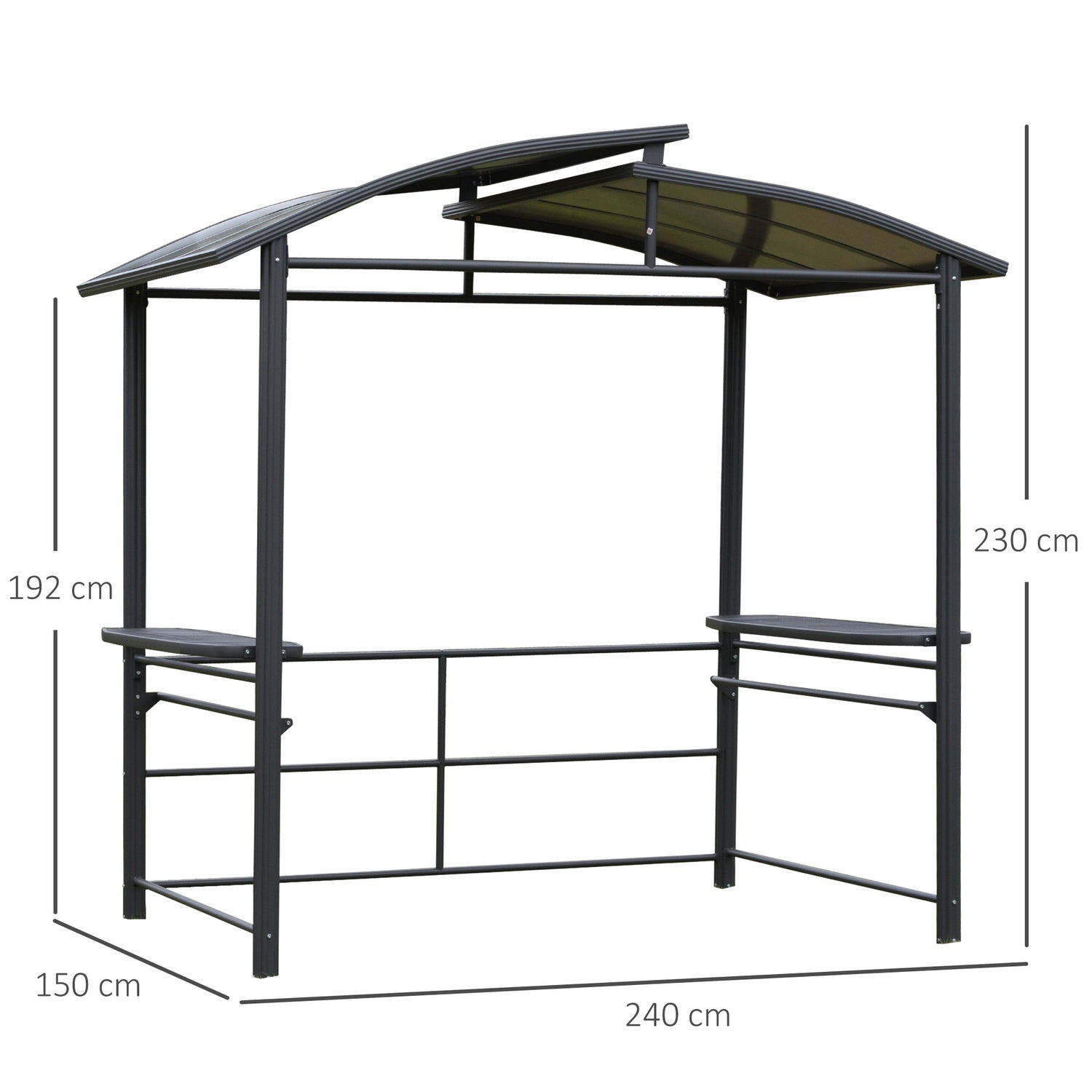 Grillpaviljong med flamskydd, 2 hyllplan, 240x150cm, grå
