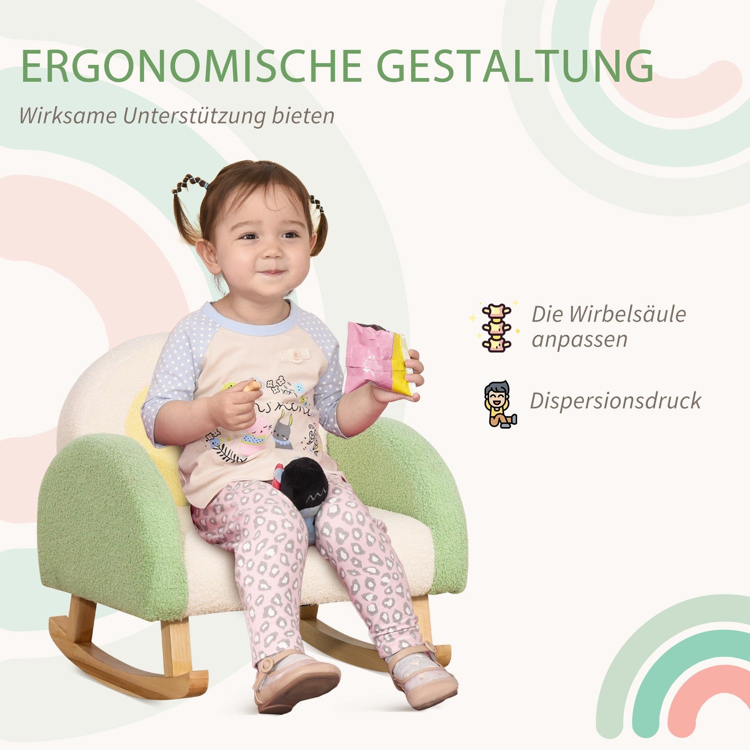 Grön lammskinnsgungsoffa för barn – Eucalyptus Wood, ålder 3+